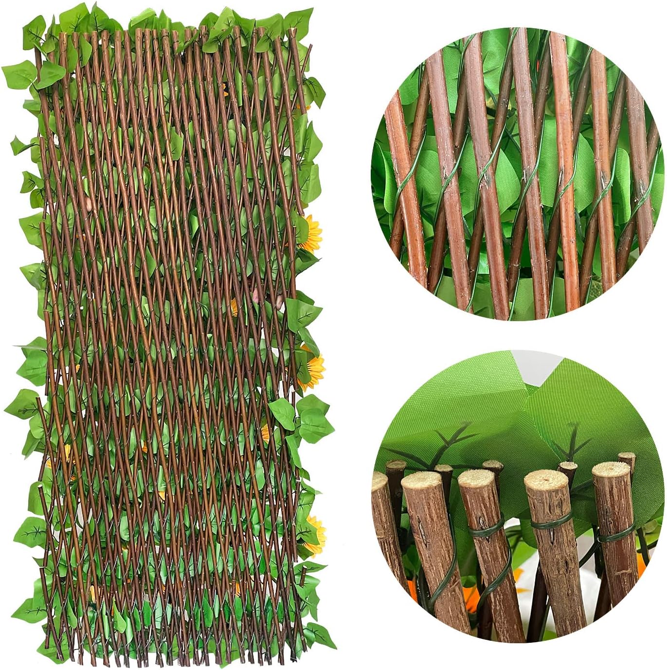 Expandable Fence Privacy Screen for Balcony Patio Outdoor,Decorative Faux Ivy Fencing Panel,Artificial Hedges (Single Sided Leaves) (2, Sunflowers)