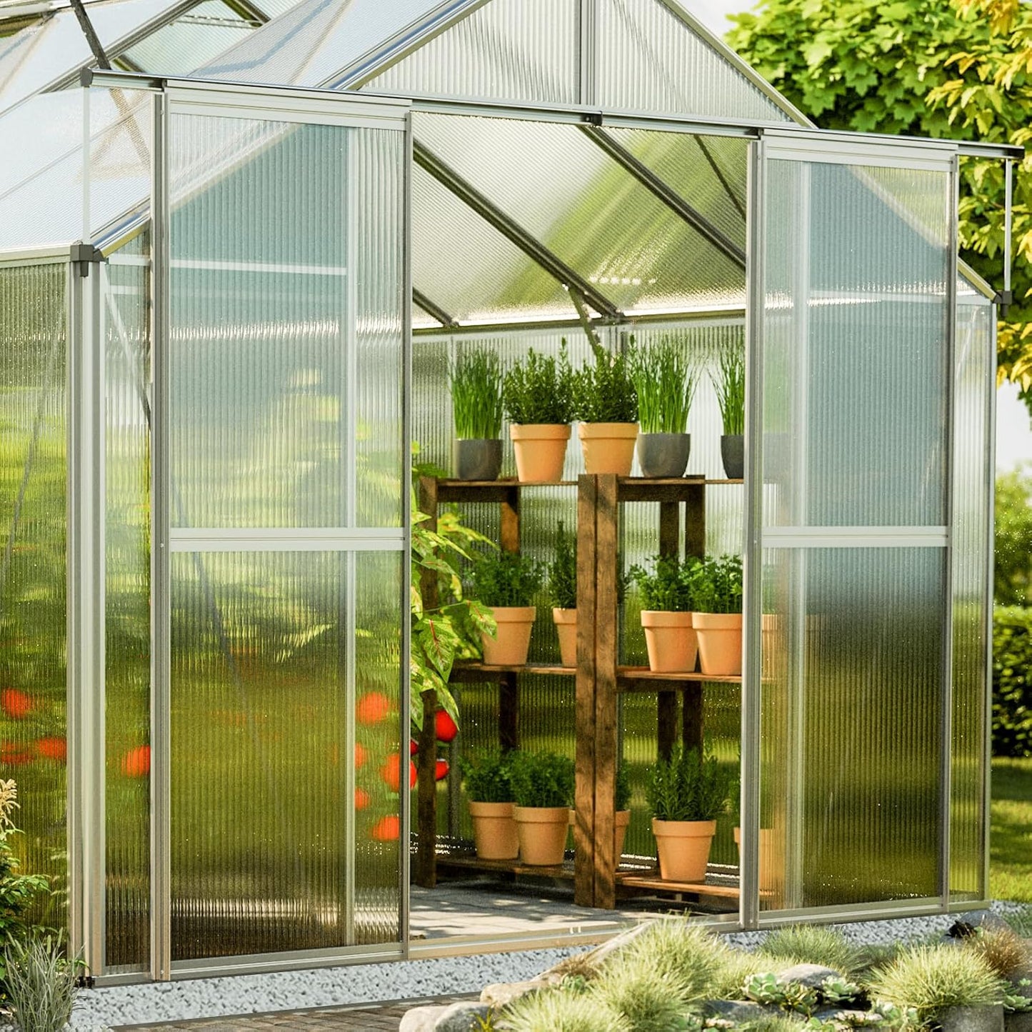 Greenhouse Topas 3 Aluminum Frame 7.4 x 6.4 ft with Approx. 6 mm Polycarbonate Panels