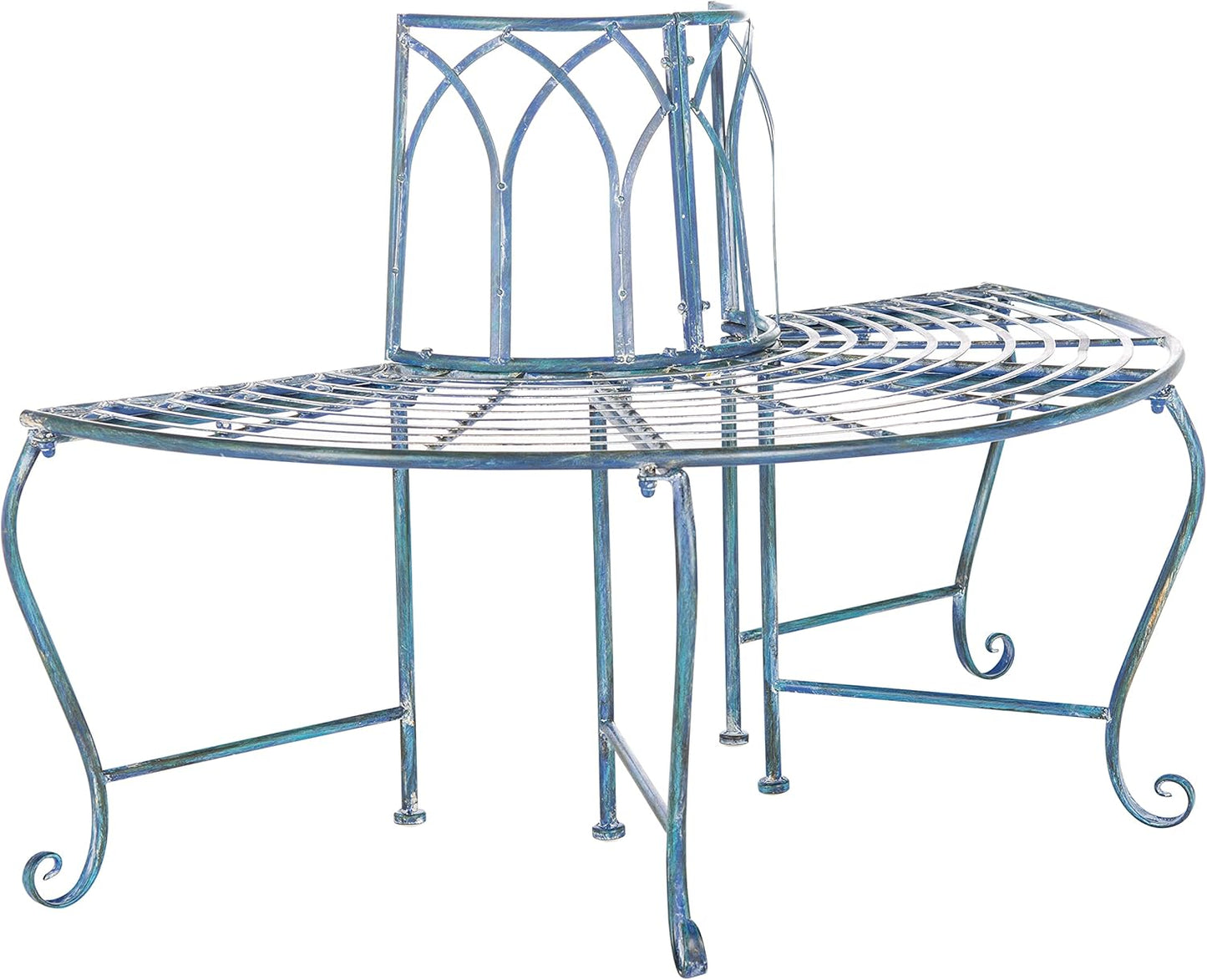 SAFAVIEH PAT5018C Outdoor Collection Abia Antique Blue Wrought Iron 50-inch Tree Bench