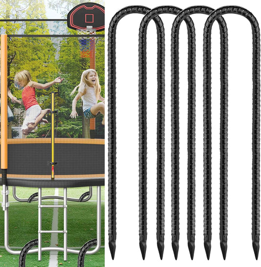 Black Trampoline Stakes Anchors High Wind 16inx10mm Galvanized U Hook 4pcs Rebar Stakes – Heavy Duty Ground Anchors for Trampoline,Yard & Inflatable,Landscape Metal Stakes for Outdoor Decorations