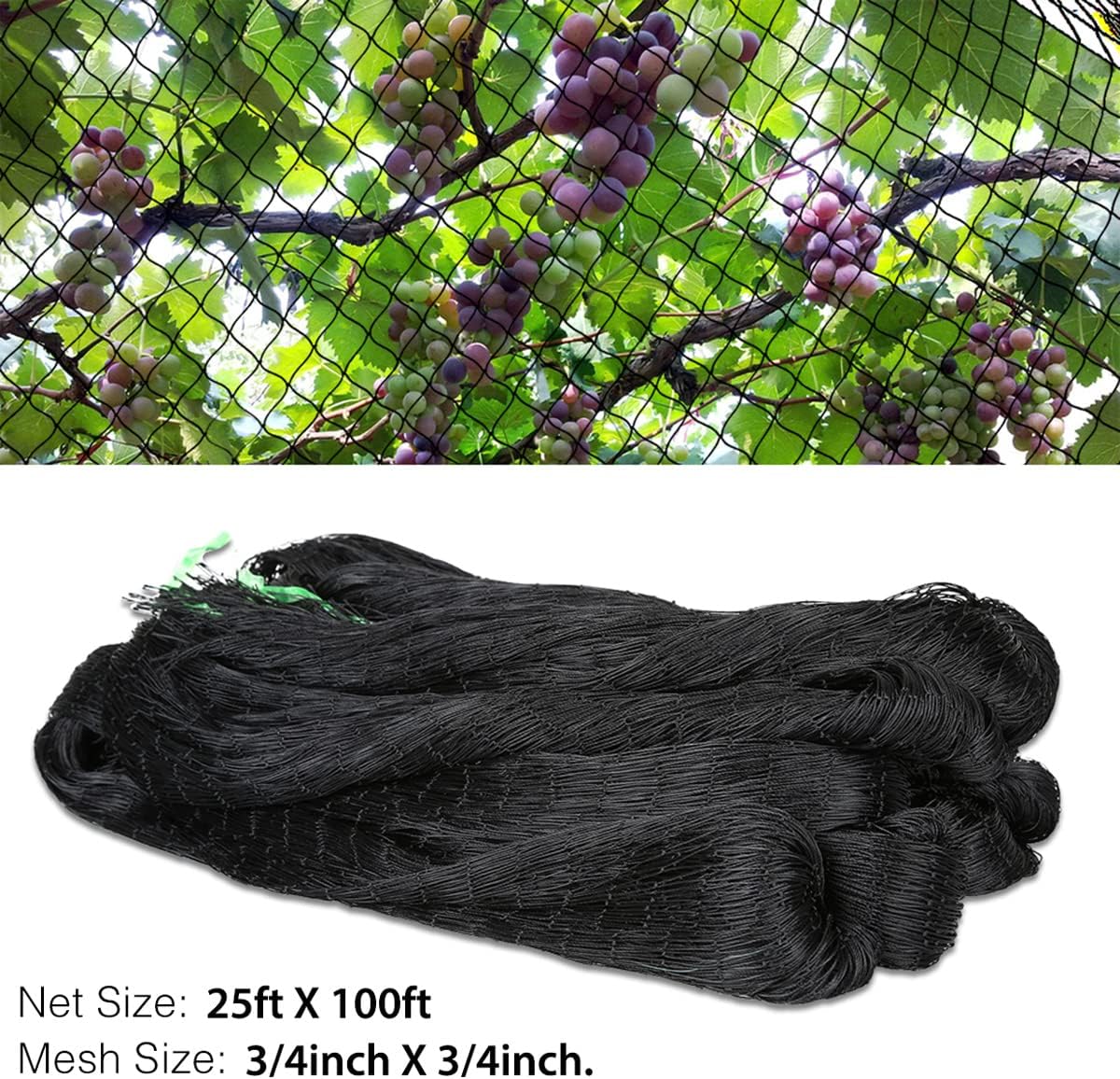 OGORI 25' x 100' Bird Netting Heavy Duty Nylon 3/4" Mesh Garden Netting Protect Fruit Trees, Plants and Vegetables
