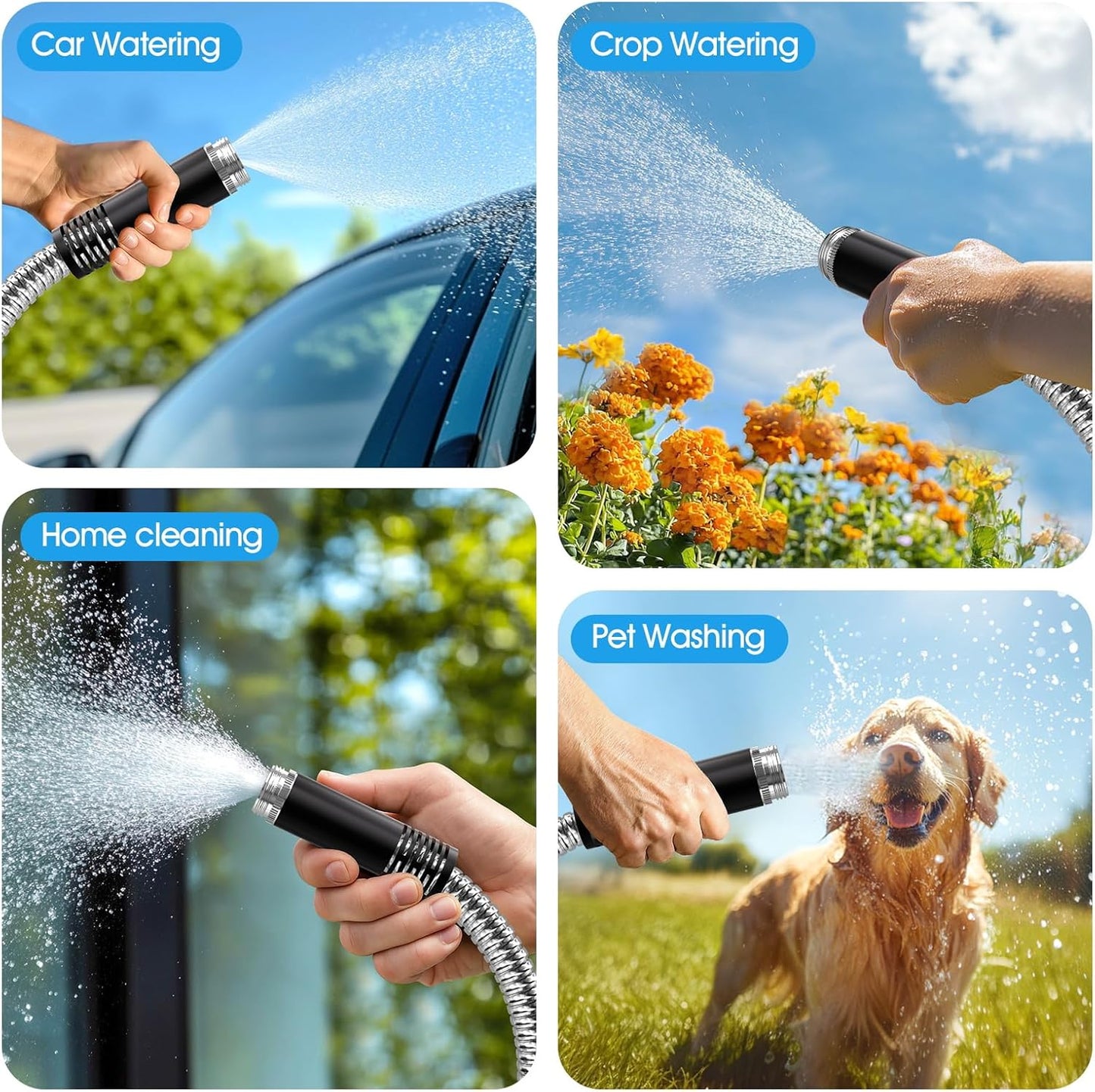 Garden Hose Metal 15 FT, Flexible Stainless Steel Water Hose, Kink Free, Connectable Short Hose, Lightweight & Durable, Crush Resistant Fitting, Puncture Proof Hose for Yard, Rv, 600 PSI 2025 New