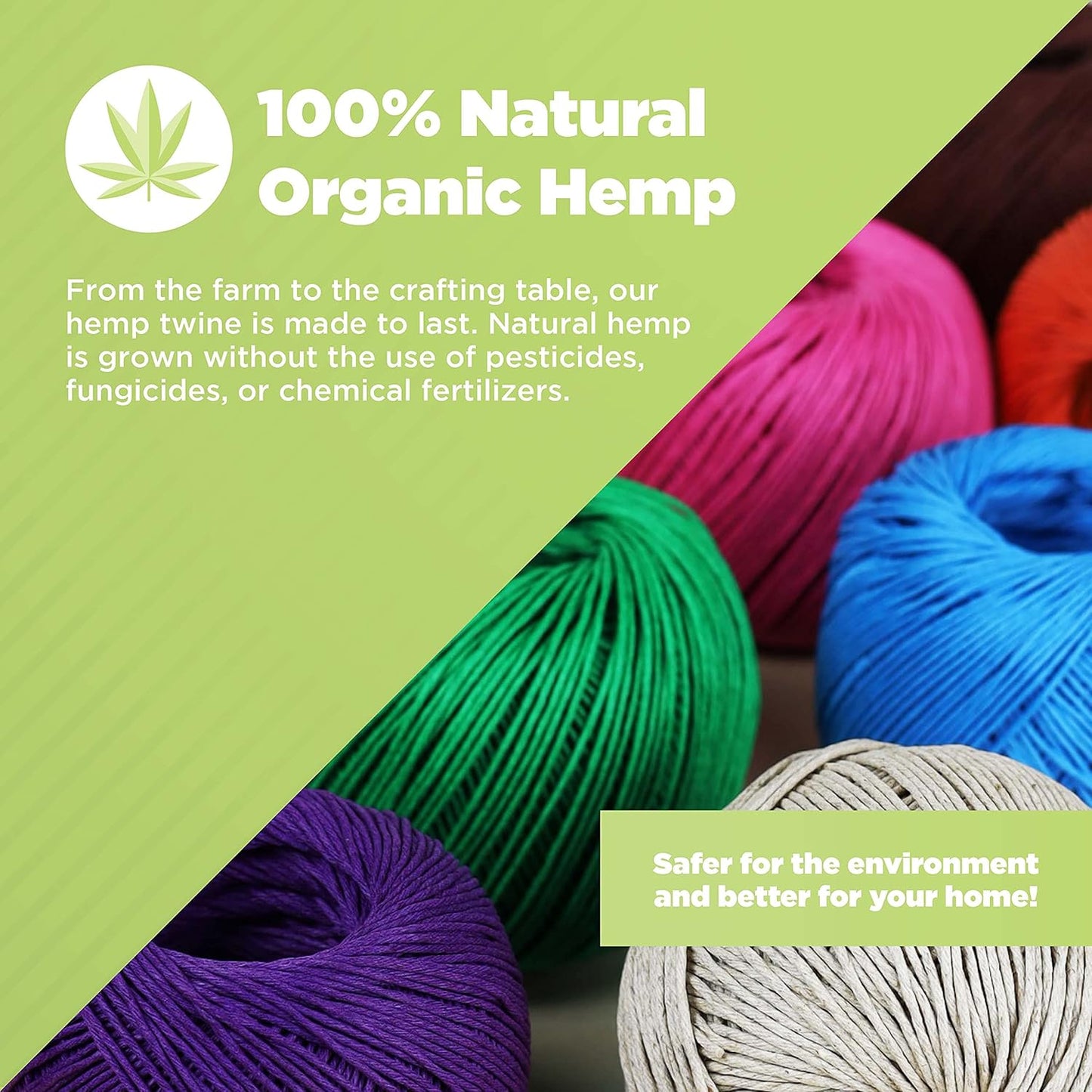 Hemp Twine for Gardening - Twine for Crafts - Organic Natural Hemp String for Jewelry Making - Strong Durable Cord for Decoration, Macrame + Cooking - 1MM, 100G/430 Ft. - 20 lb. Test Strength - 12 Pk