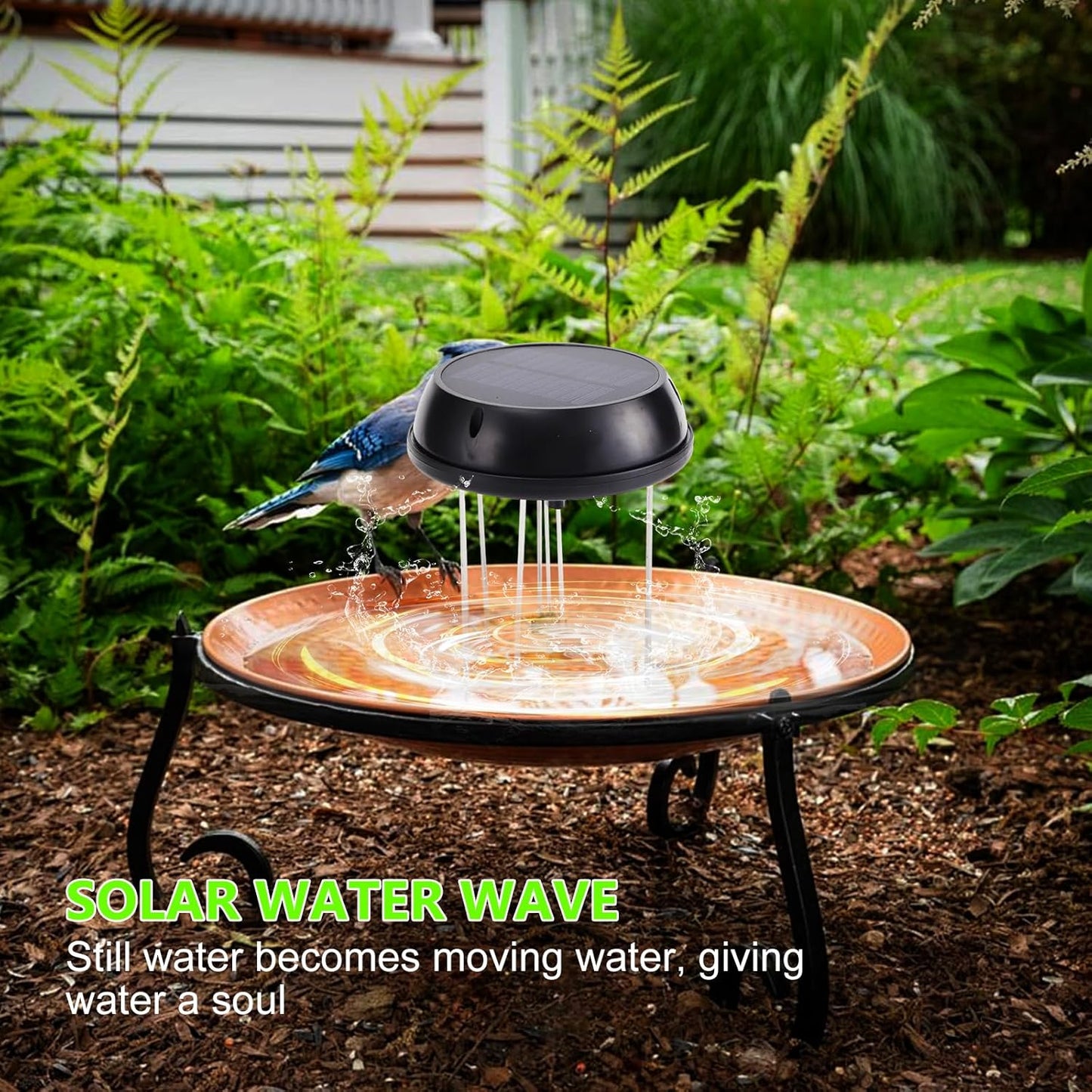 Bird Bath Solar Swing Device, Stainless Steel Bird Bath Bubble Device, Suitable for Garden Ponds, Pool Scenery, Oxygen and Water Enhancers