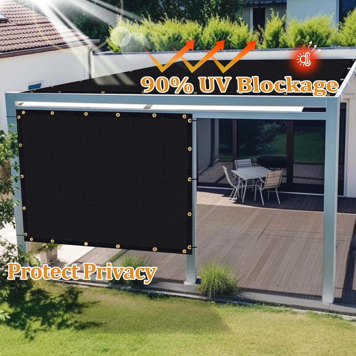 Shade&Beyond Customized Size 4' X 20' Shade Cloth with Grommets, 90% UV Protection UV Protection Mesh Tarp Sun Screens for Patio GN01, Black