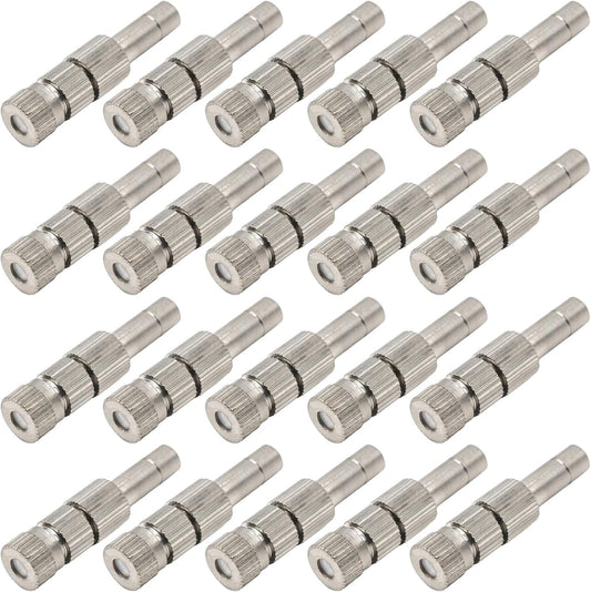 20pcs 6mm Brass Mister Nozzles with Filter, 0.006"/0.15mm Orifice Misting Nozzles for Outdoor Cooling System, Landscaping, Air Humidification, Greenhouse Irrigation