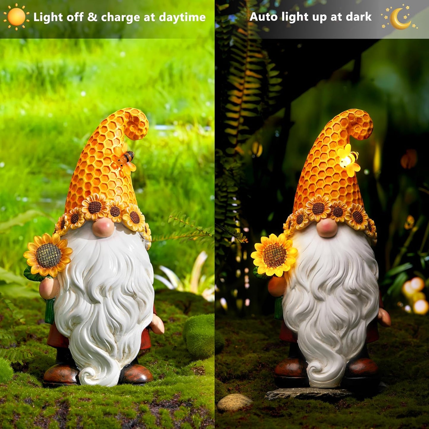 Garden Fall Gnomes Outdoor - Sunflower Gnome Statue with Solar LED Lights for Yard, Patio, Lawn Ornaments - Best Garden Gifts for Mothers Day, Housewarming, Festival
