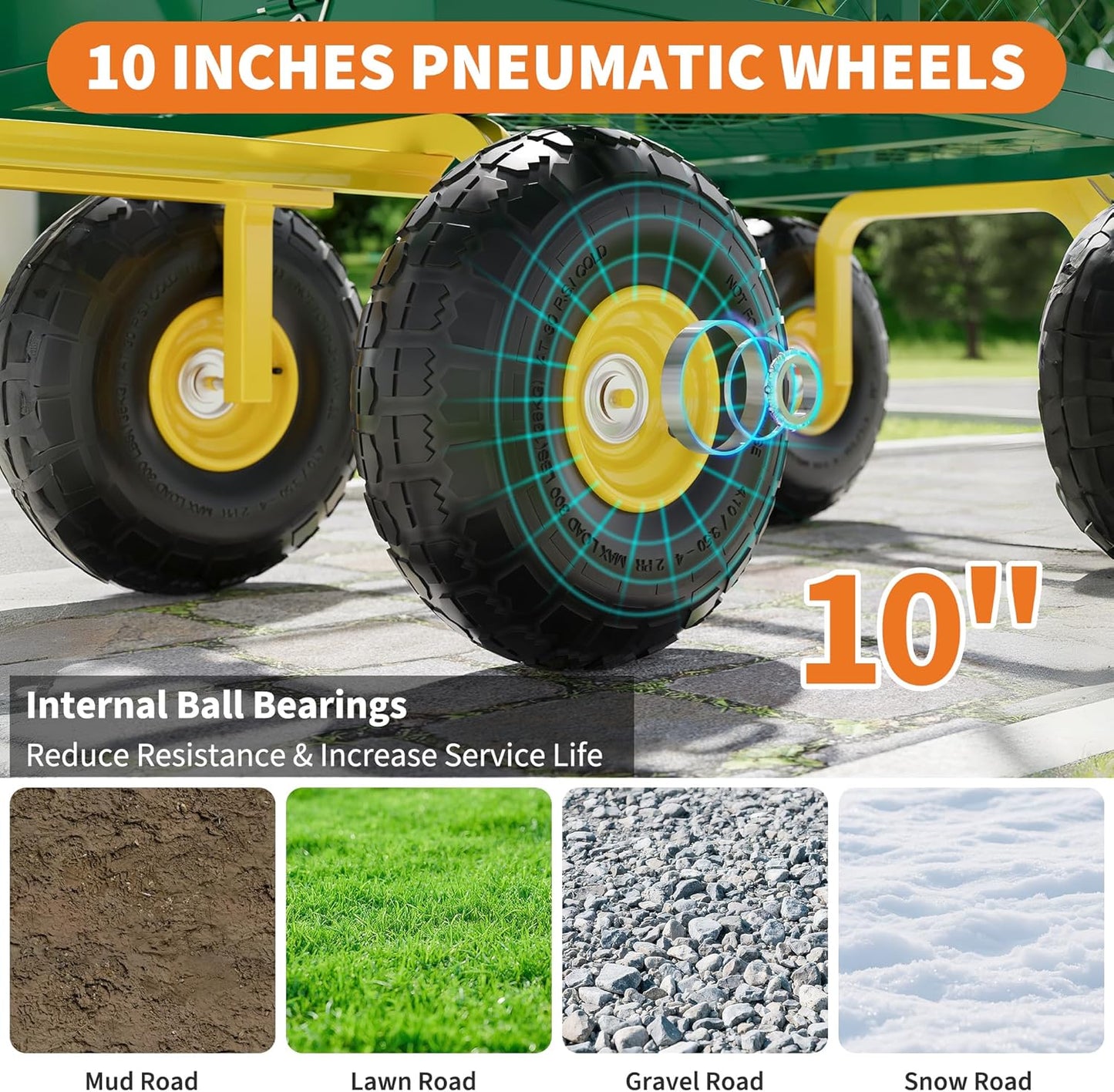 900 Lbs Garden Wagon, 2-in-1 Heavy-Duty Steel Garden Cart, with 10 Inch All-Terrain Tires and Removable Mesh Side Panels, 180° Rotating Handle, Metal Multi-Function Carts, Outdoor Gardens Wagon Cart