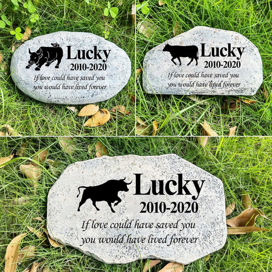 Personalized Bull Memorial Stone, Garden Memorial Stone Personalized, Cow Headstone, Bull Tombstone, Memorial Plaque Outdoor, Garden Stepping Stone (Bull & Cow)