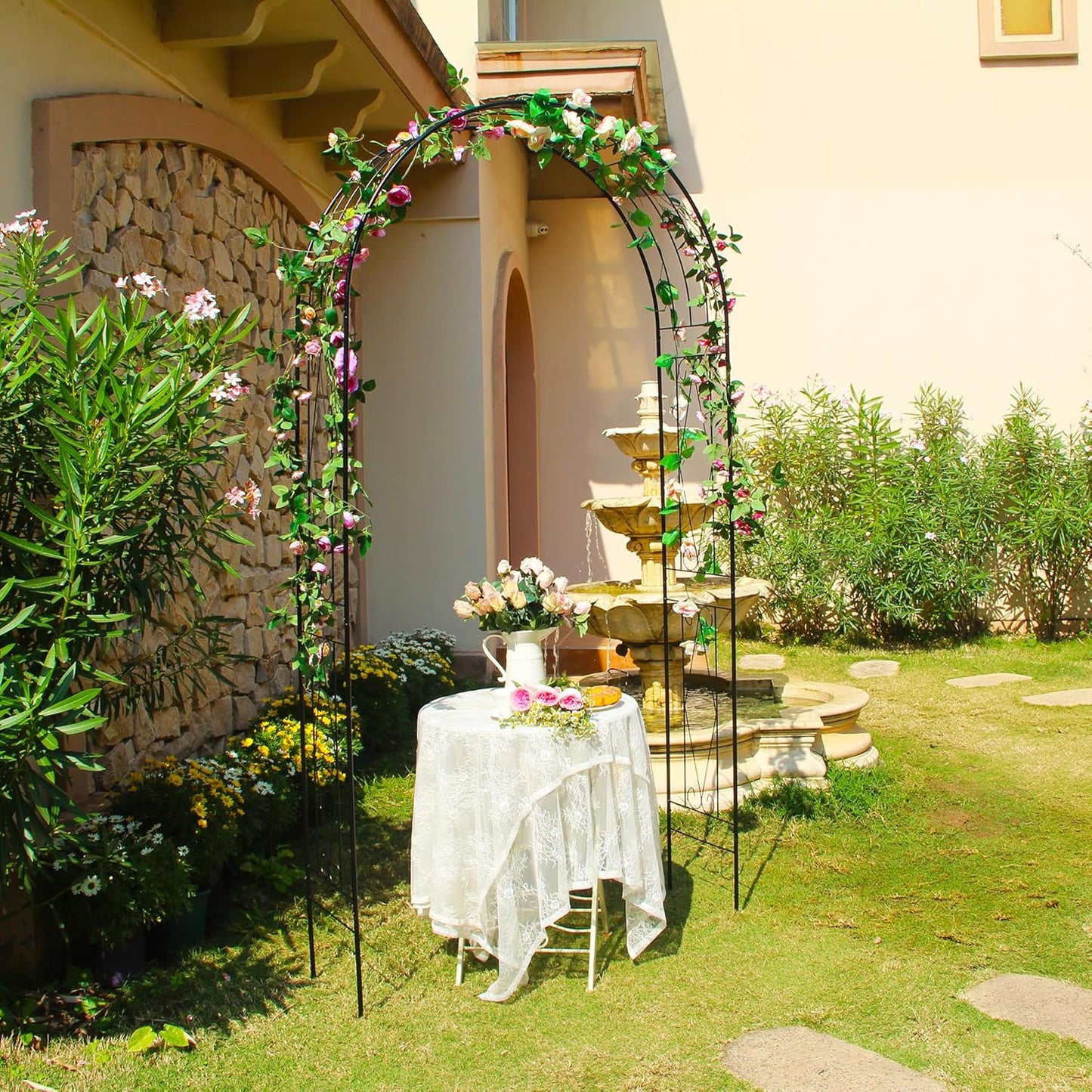 Garden Arch, 94.5" High x 47.2" Wide, Garden Arbor for Various Climbing Plant, Iron Archway Decorative for Outdoor Garden Lawn Backyard Decor Black