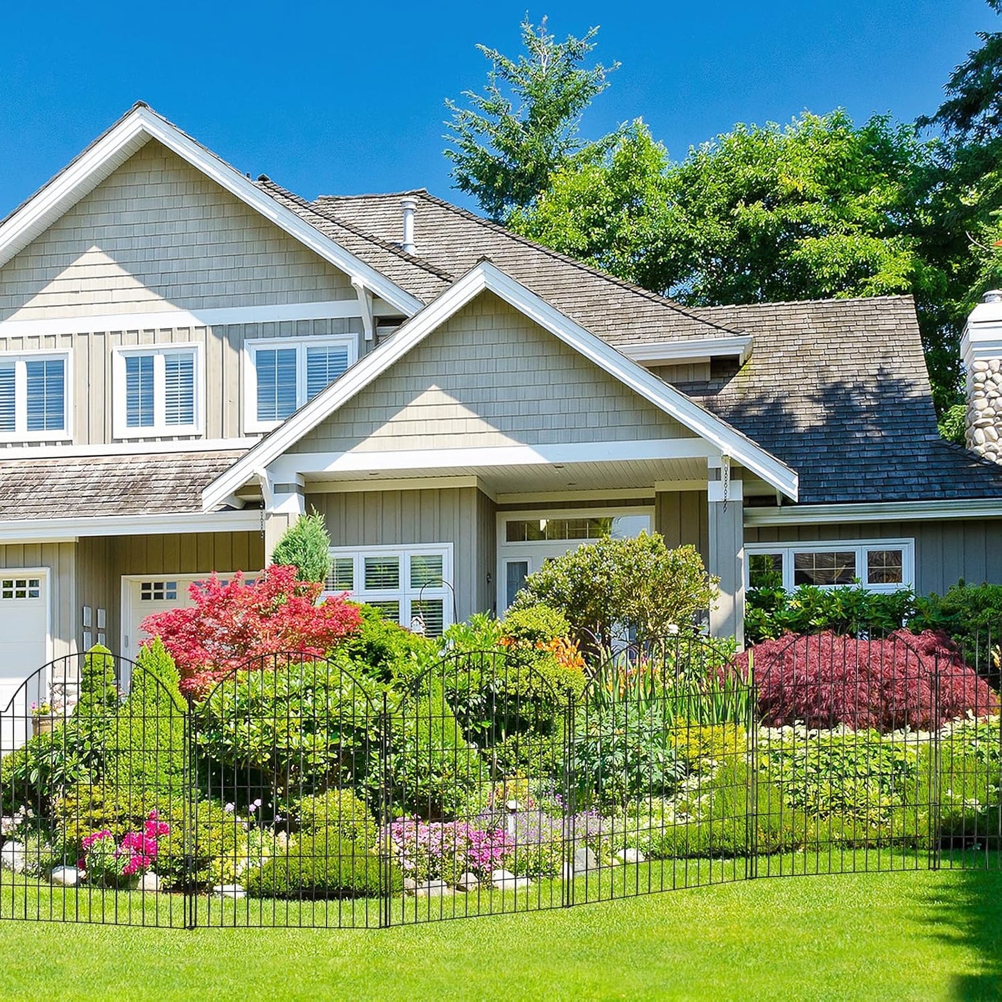 5 Panels Decorative Garden Fencing with Gate for Yard, 40in (H) x 11.8ft (L) No Dig Animal Barrier Fence, Rustproof Metal Wire Outdoor Dog Fences Panel Border with Temporary Ground Stakes