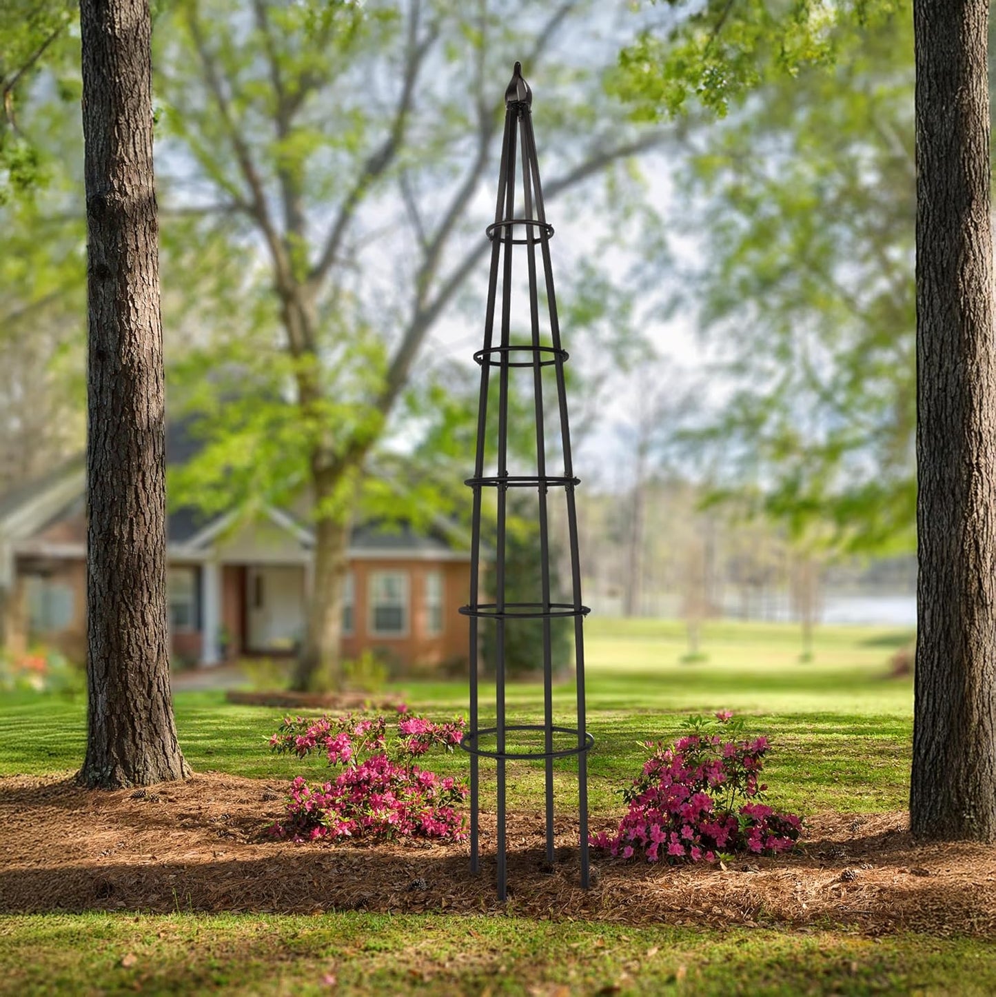 H Potter Tall Iron Obelisk Trellis Powdercoated Metal Finish Garden Decor Column for Climbing Plants (Black, 10 FT Tall)