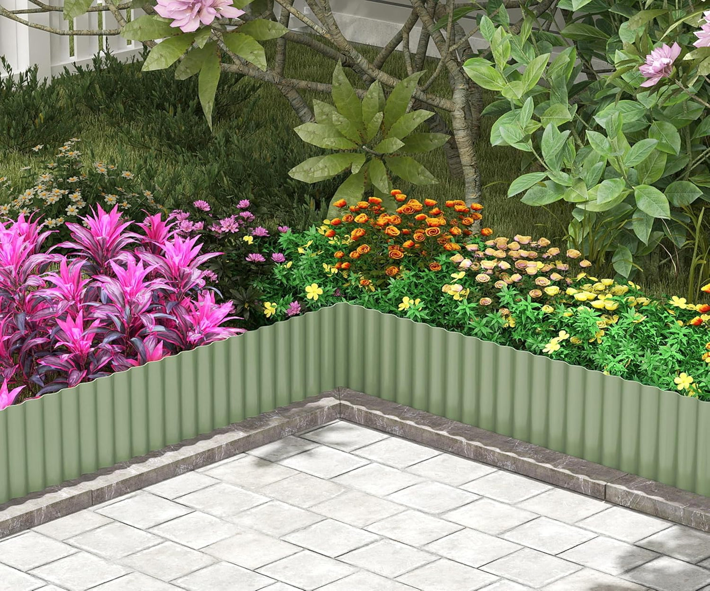 Metal Garden Edging Border, Corrugated Steel Landscaping, DIY for Lawn (Green, 10 Inch x 10FT)