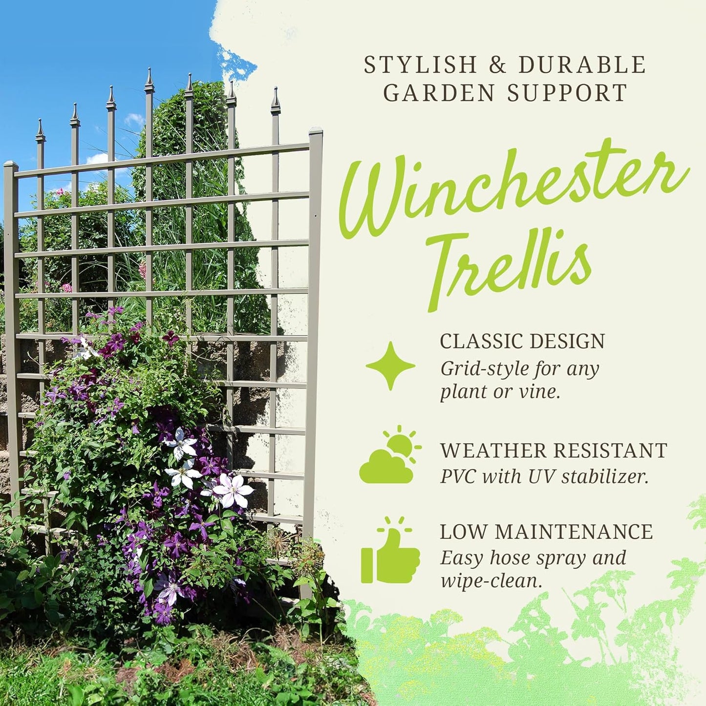 Dura-Trel Winchester 57 x 95 Inch PVC Vinyl Outdoor Garden Patio Trellis, with Wall Mounting Screws, Mocha