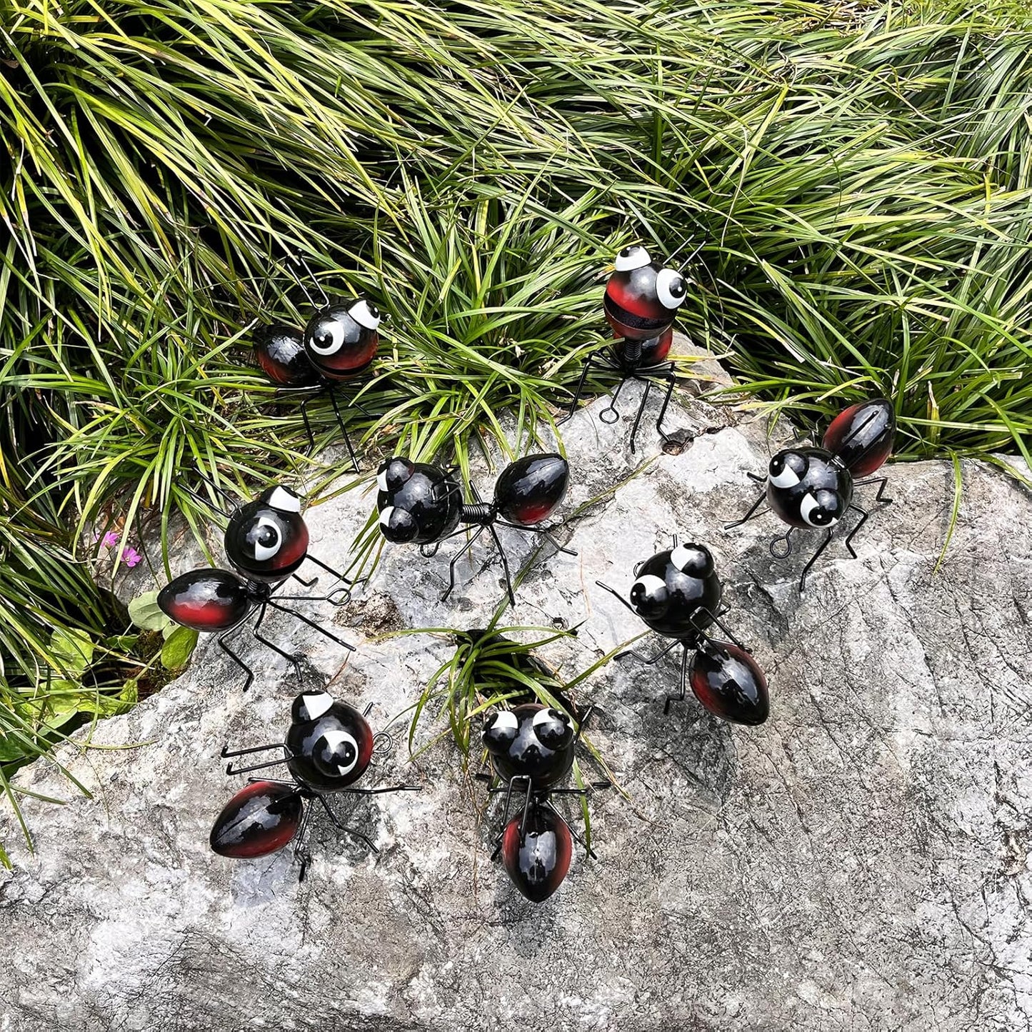 Metal Yard Art Garden Decor for Outside Cute Ants Yard Decorations Outdoor Lawn Ornaments Backyard Gifts for Mom - Set of 8（All Black）