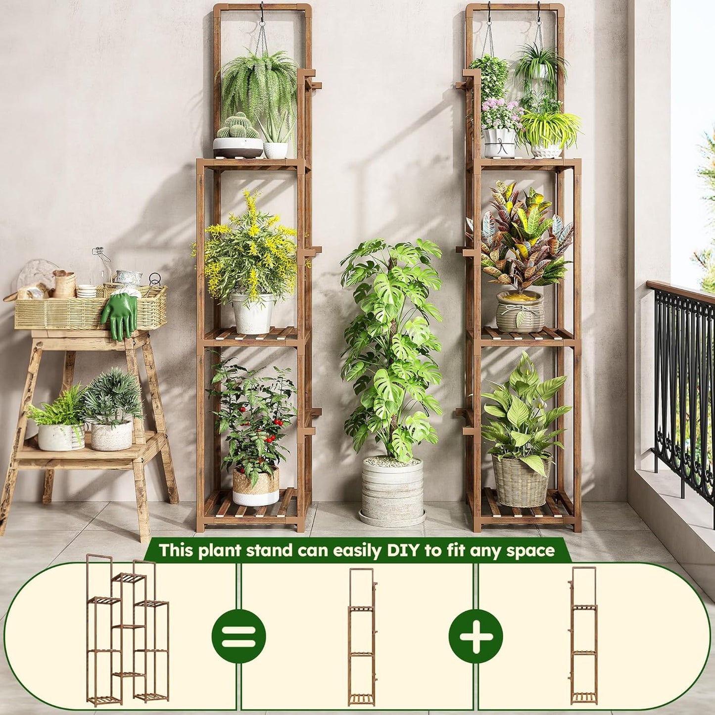 EnHomee Plant Stand Indoor Wood Plant Stand Outdoor Plant Shelves for Multiple Plants Stands with 11-16 Potted for Living Room Patio Balcony Yard Garden 34.2''W×11.8''D×47.4''H