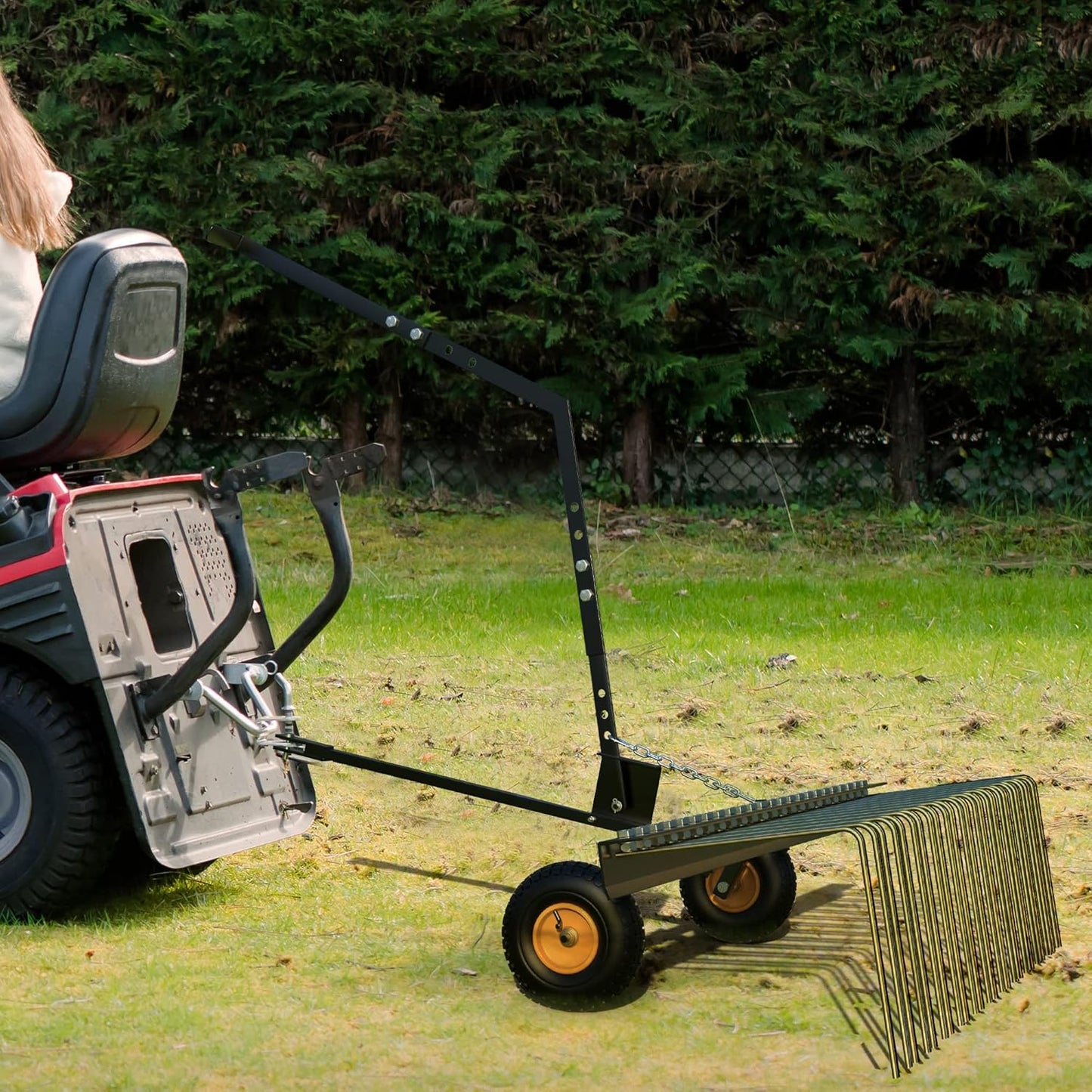 YITAMOTOR 60" Tow Behind Steel Pine Straw Rake Durable Corrosion Resistant Lawn Rake