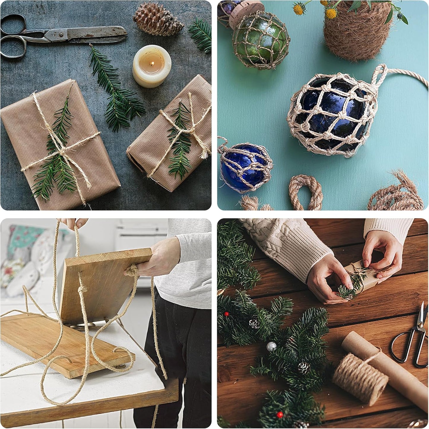 Natural Jute Twine 328ft 5mm,3Ply Twisted Thick Twine Rope Strong Jute String Roll for Crafts Gift Wrapping Gardening Home Decor Bundling Cat Scratching Post