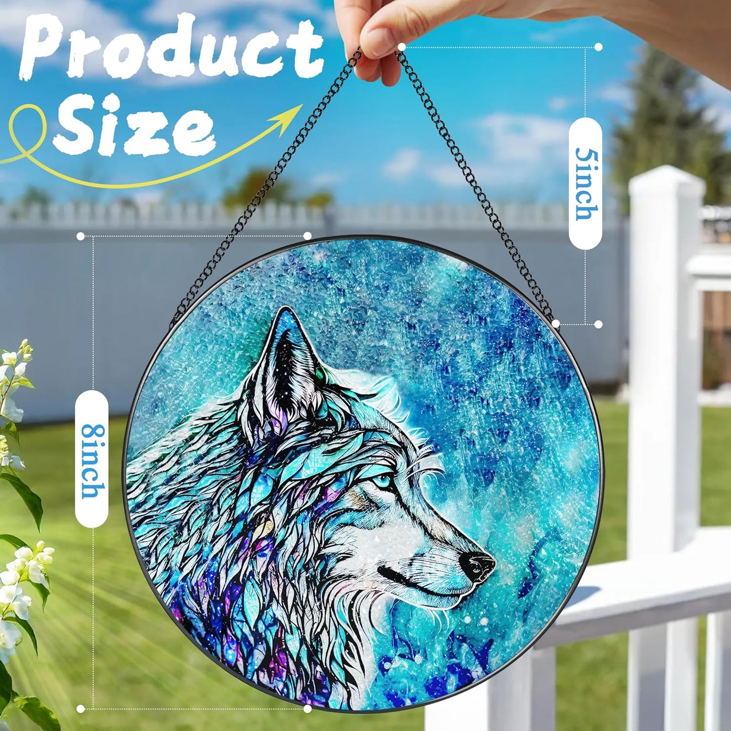 Stained Glass Window Hanging, Stained Glass Suncatcher, Wolf Sun Catcher, Window Hanging Decor, Wolf Lover Gift, Gifts for Fathers Day or Mathers Day, Christmas or Birthday Gift, Gifts for Women Men