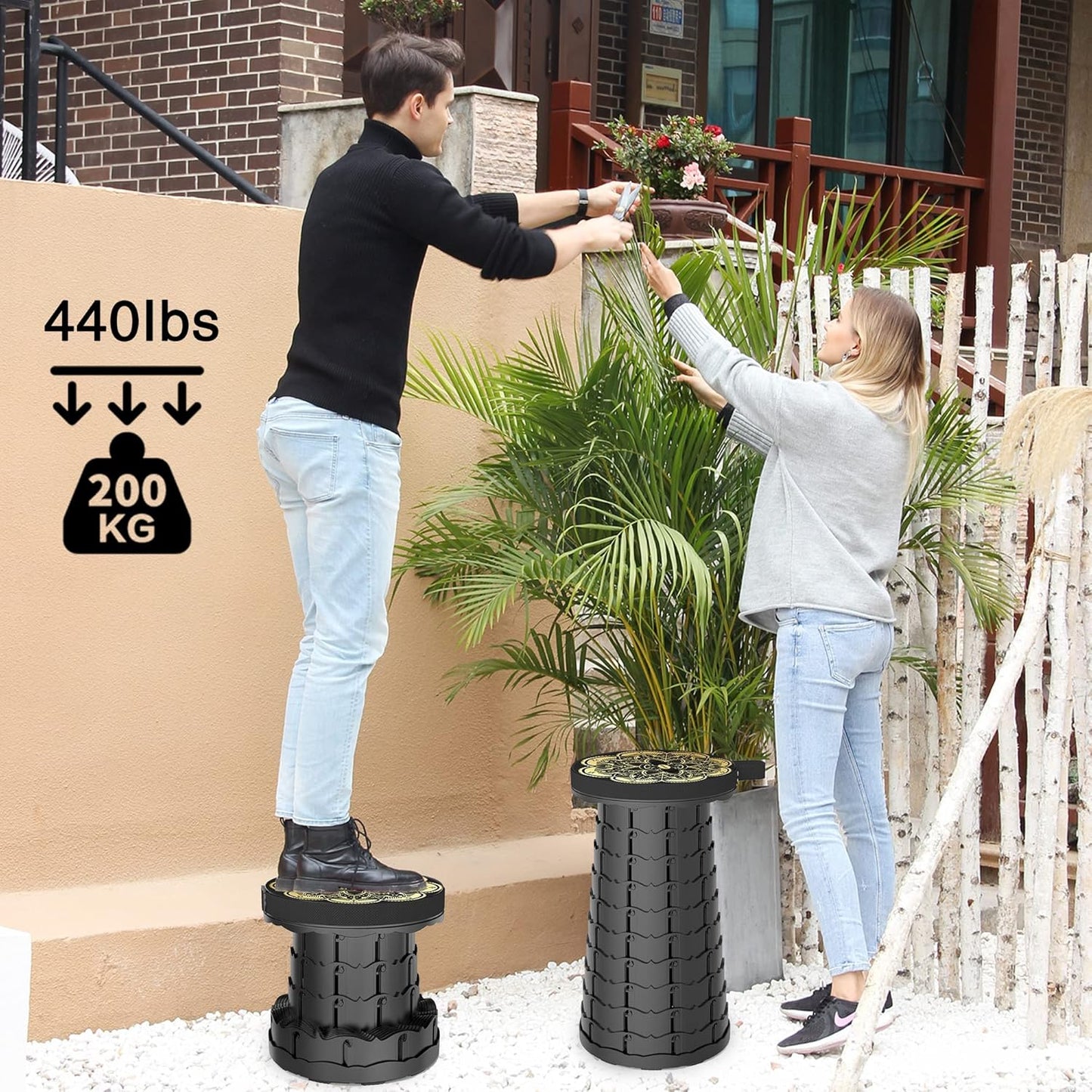 ALEVMOOM Upgraded Portable Collapsible Folding Stool Retractable Telescoping Stool for Adults Sturdy Capacity 440lbs Camping Chair for Outdoor Hiking Garden BBQ