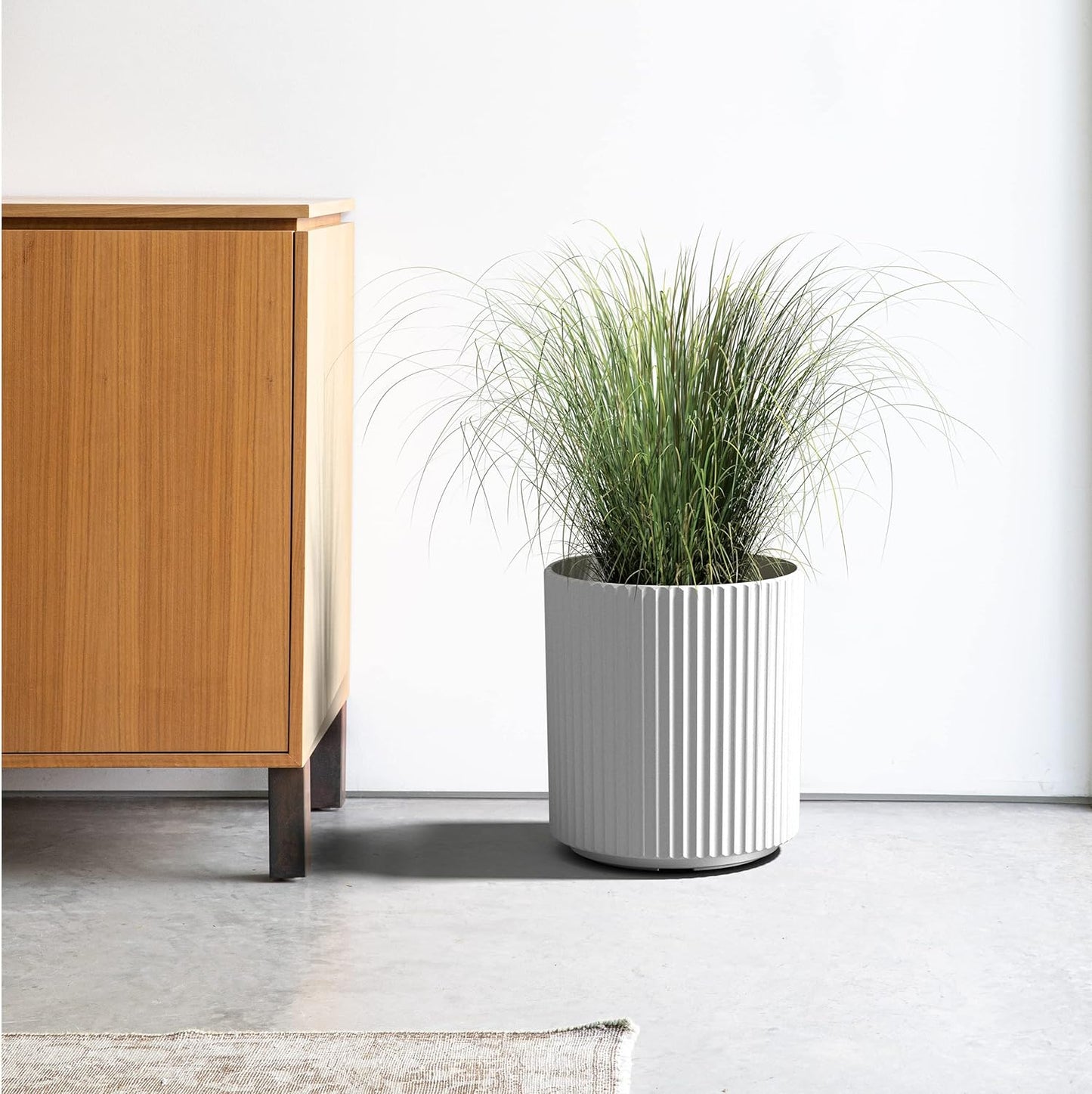 Veradek Demi Series Round Planter for Porch, Patio, Backyard | Durable Plastic-Stone Composite Material | Modern Décor for Tall Plants, Flowers