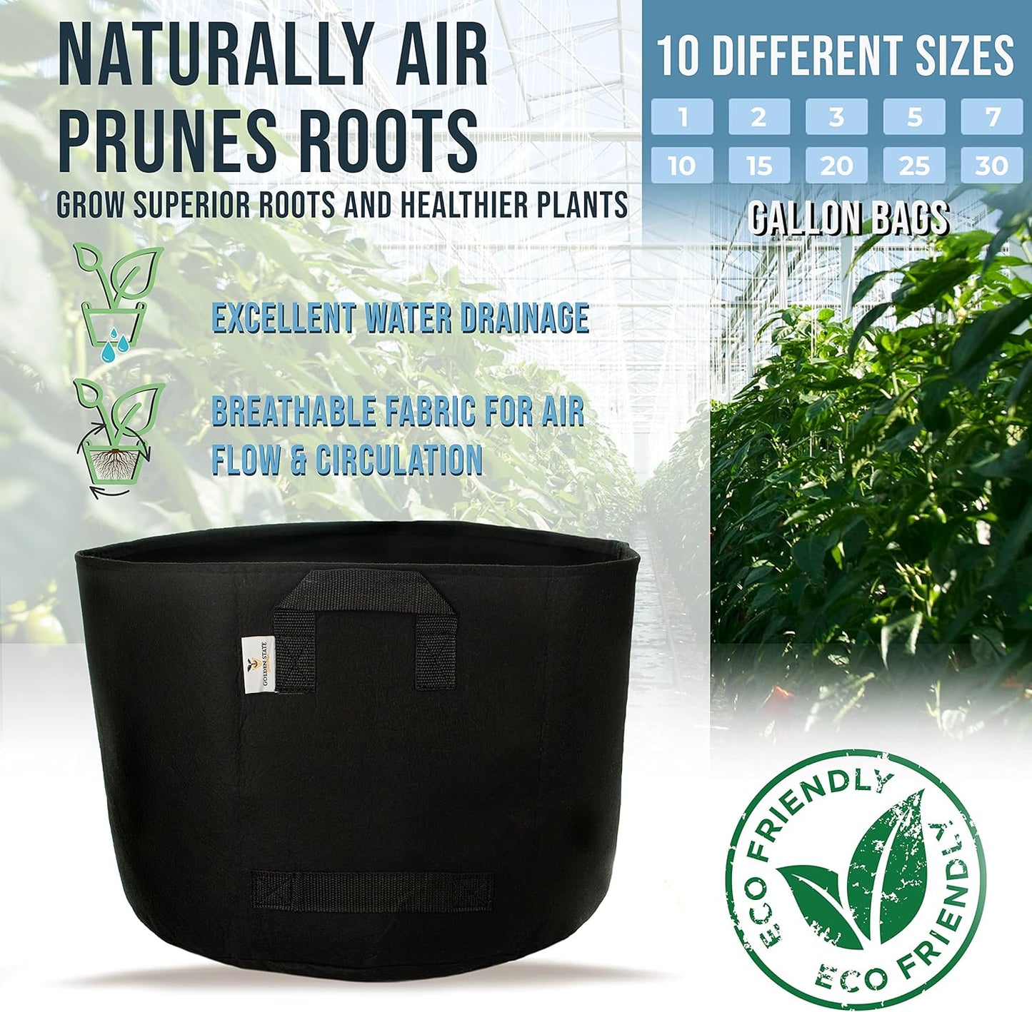 Grow Bags: 5-Pack (Size: 7 Gallon): 300gsm Black Felt Fabric, Biodegradable and eco-Friendly Material. (Handles + Dumping Handles-pat.Pend).