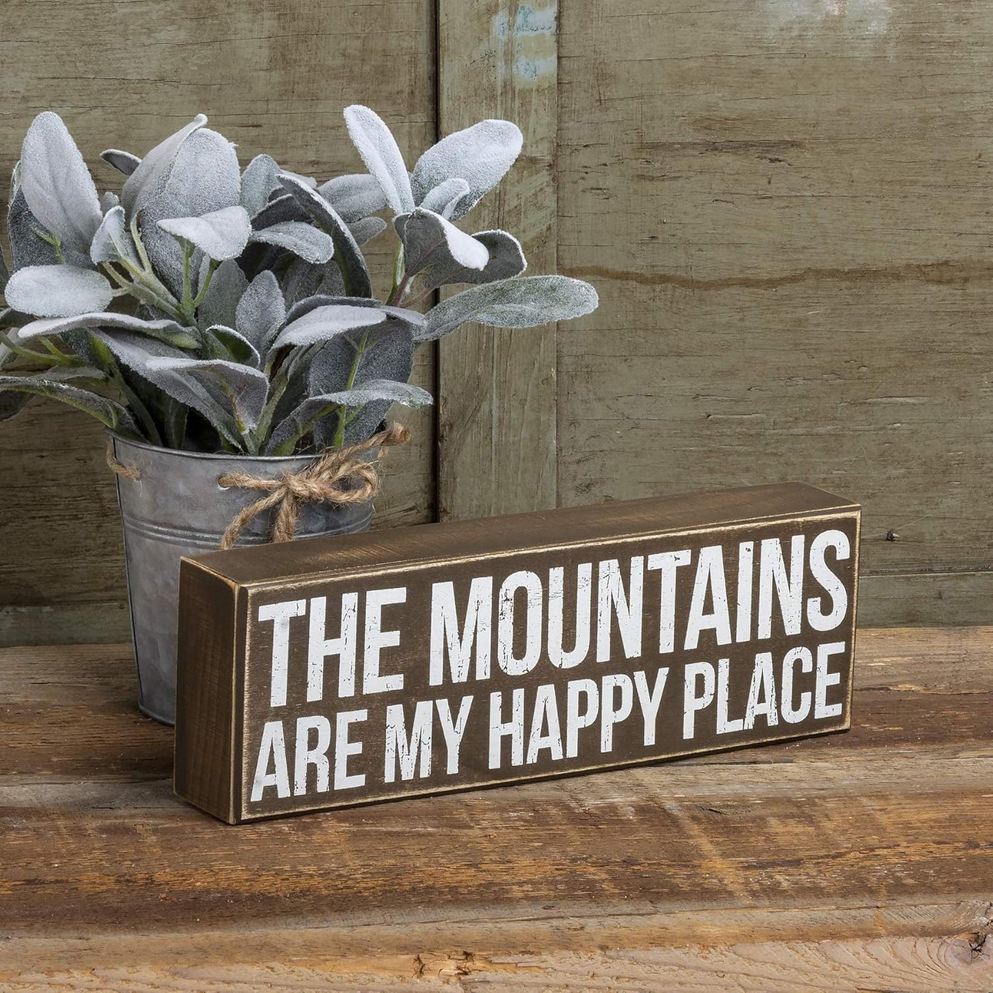 Primitives by Kathy 27377 Rustic Brown Box Sign, 11 x 3.5, The Mountains Are My Happy Place