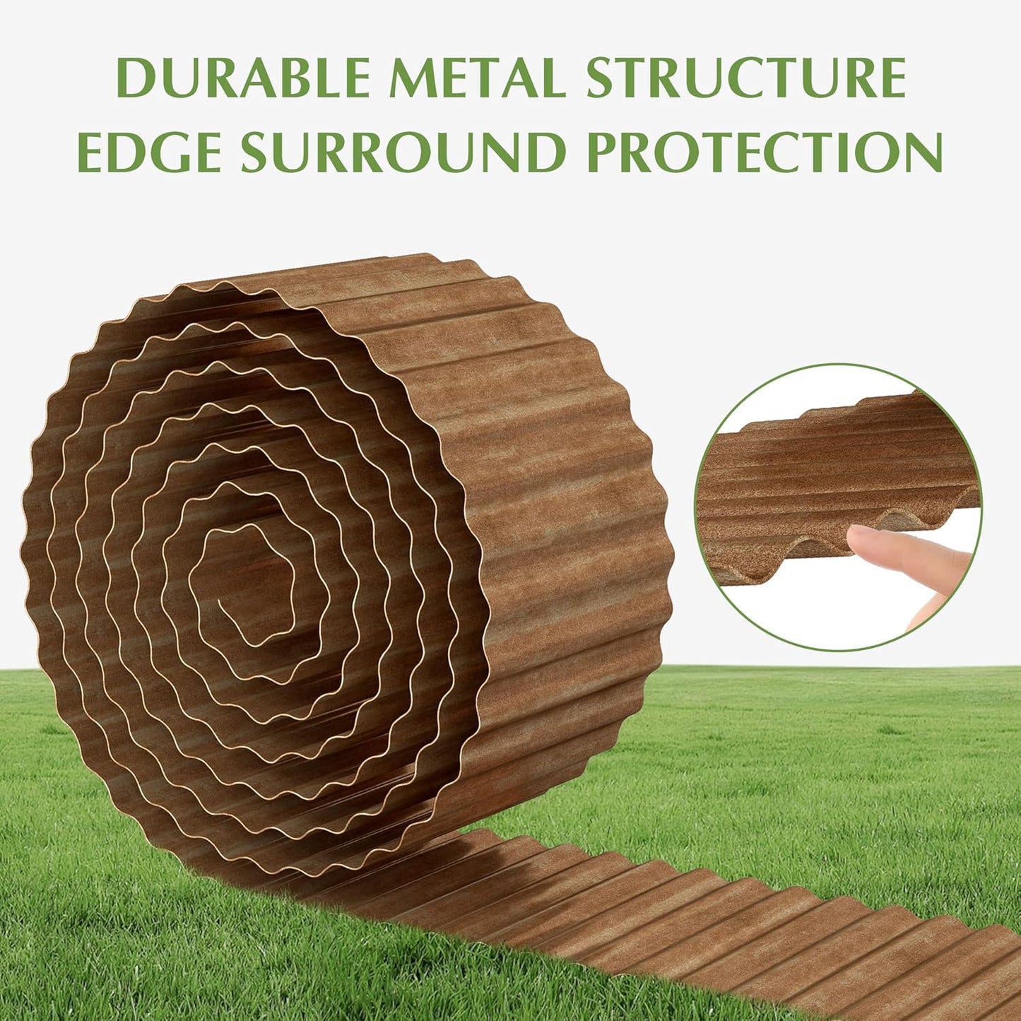 Metal Garden Edging Border, Corrugated Steel Landscaping, DIY for Lawn (Rusty, 8 Inch x 10FT)