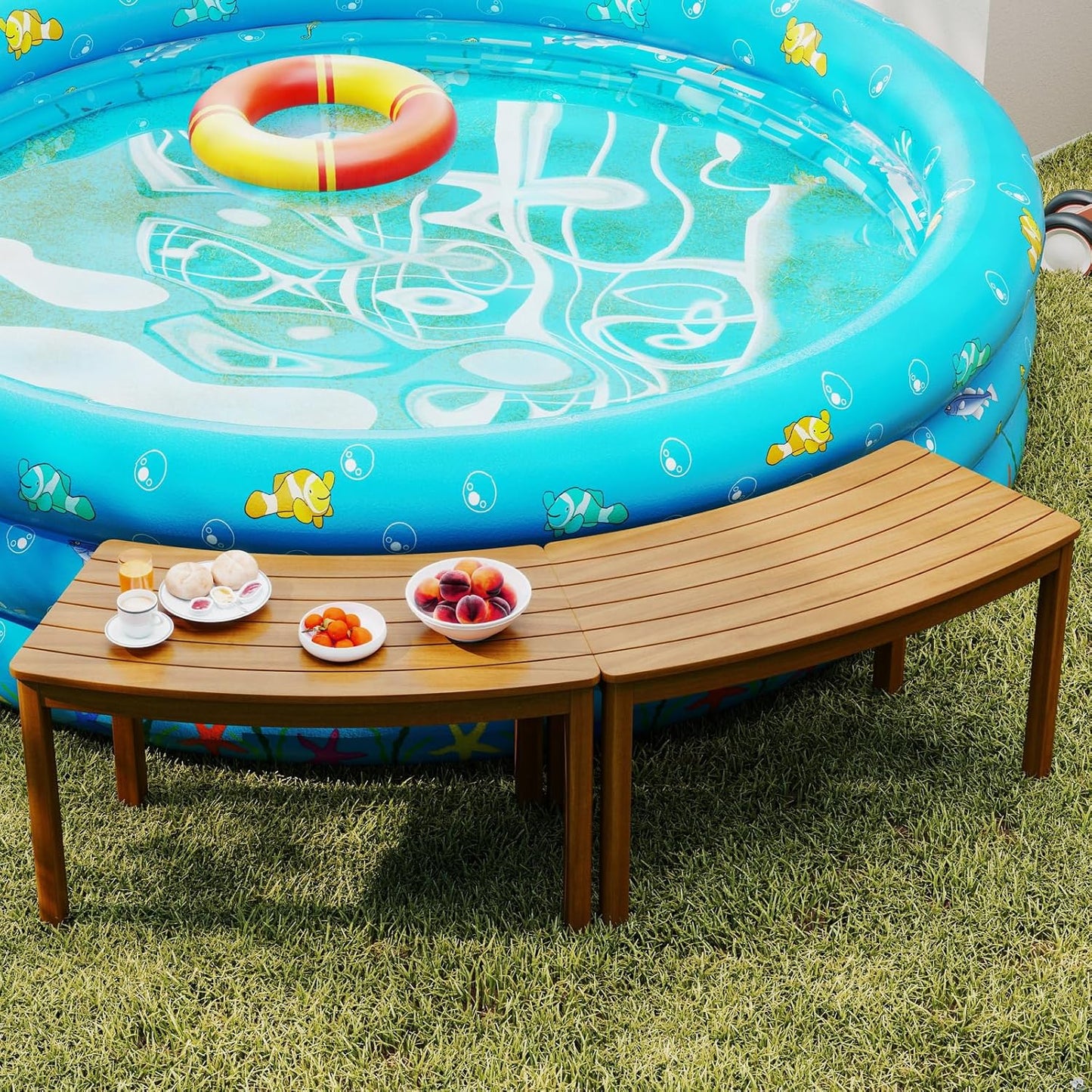 Tangkula Acacia Wood Outdoor Curved Bench Set of 3, Patio Garden Backless Fire Pit Bench with 1200 lbs Weight Capacity, Outside Seating Furniture for Front Porch, Deck & Backyard