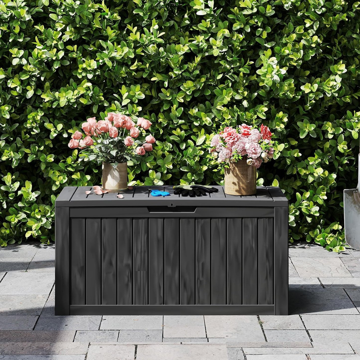 90 Gallon Waterproof Outside Storage Box - Patio Storage & Outdoor Deck Box, All-Weather Resin Chest for Pool/Garden Accessories, Lockable UV-Resistant, Jet Black