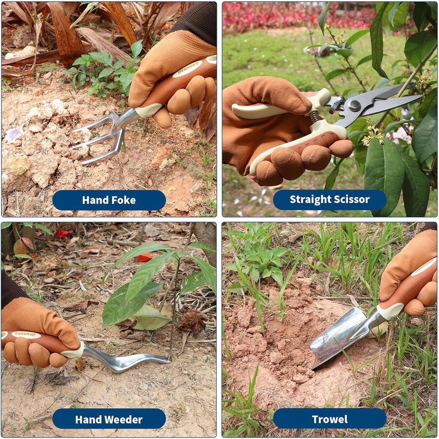 Brown Gardening Tools Set 12-Piece, Garden Hand Tool Kit with Non-Slip Ergonomic Handle, Storage Tote Bag, Garden Apron, Gloves and Kneeling Pad, Gardening Gifts for Women Men Plant Lover