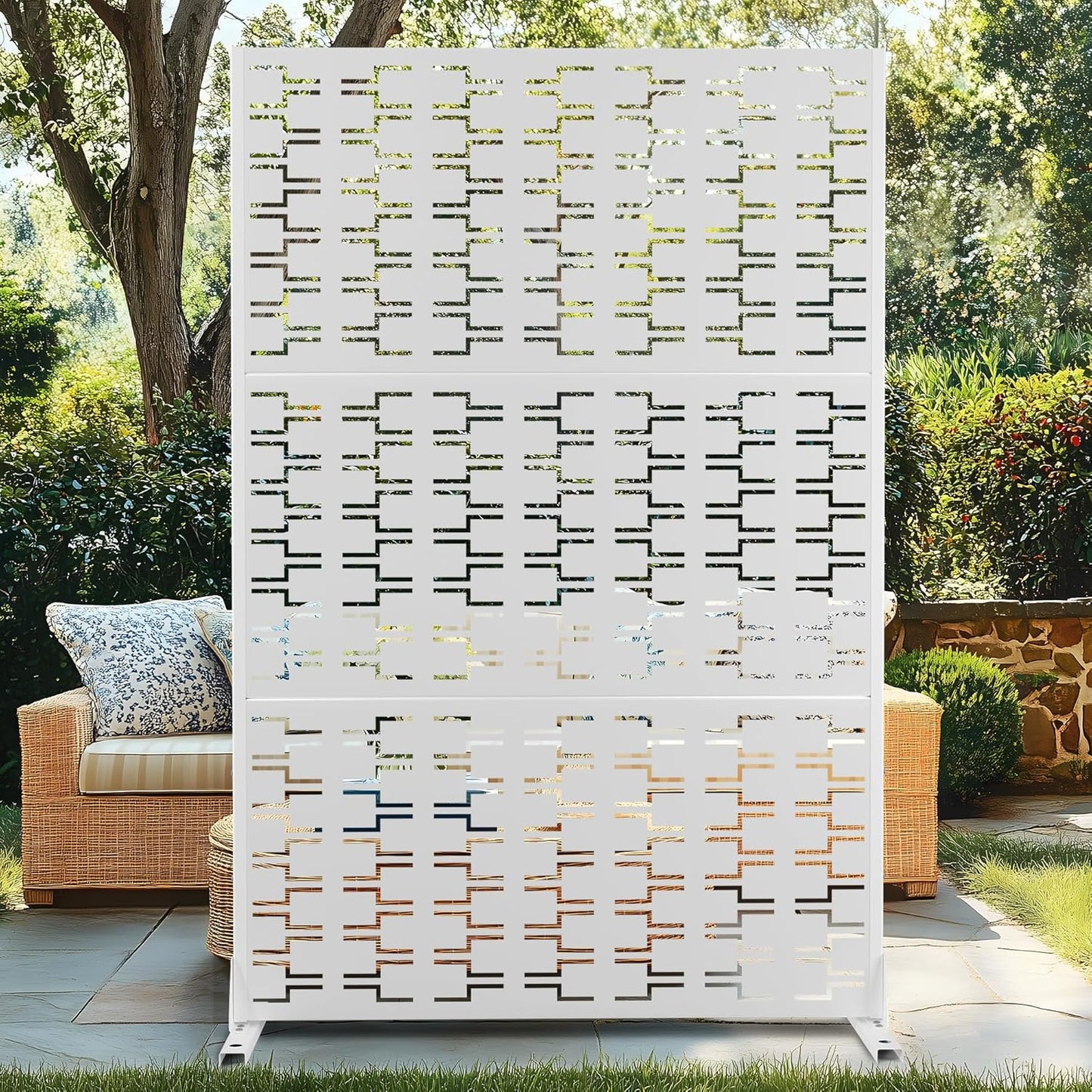72" H×47" W Metal Privacy Screen Outdoor Privacy Screen Freestanding, Outdoor Privacy Screens and Panels for Patio Lawn Deck(Consists of 3 Panels)