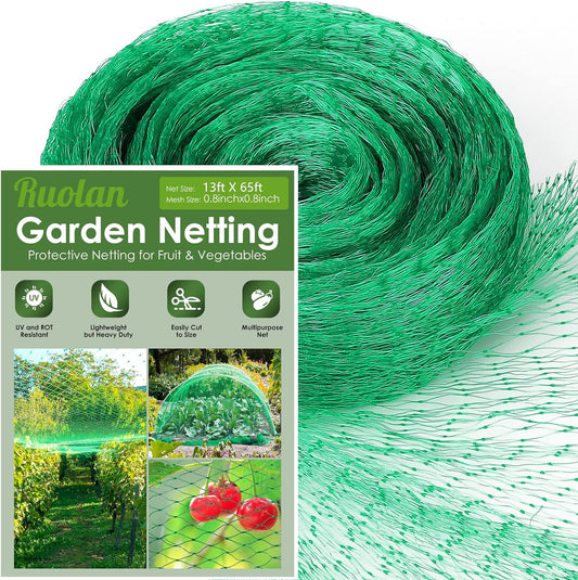 13X65Ft Bird Netting for Garden Protect Vegetable Plants and Fruit Trees,Plastic Trellis Netting for Birds, Deer,Squirrels and Other Animals