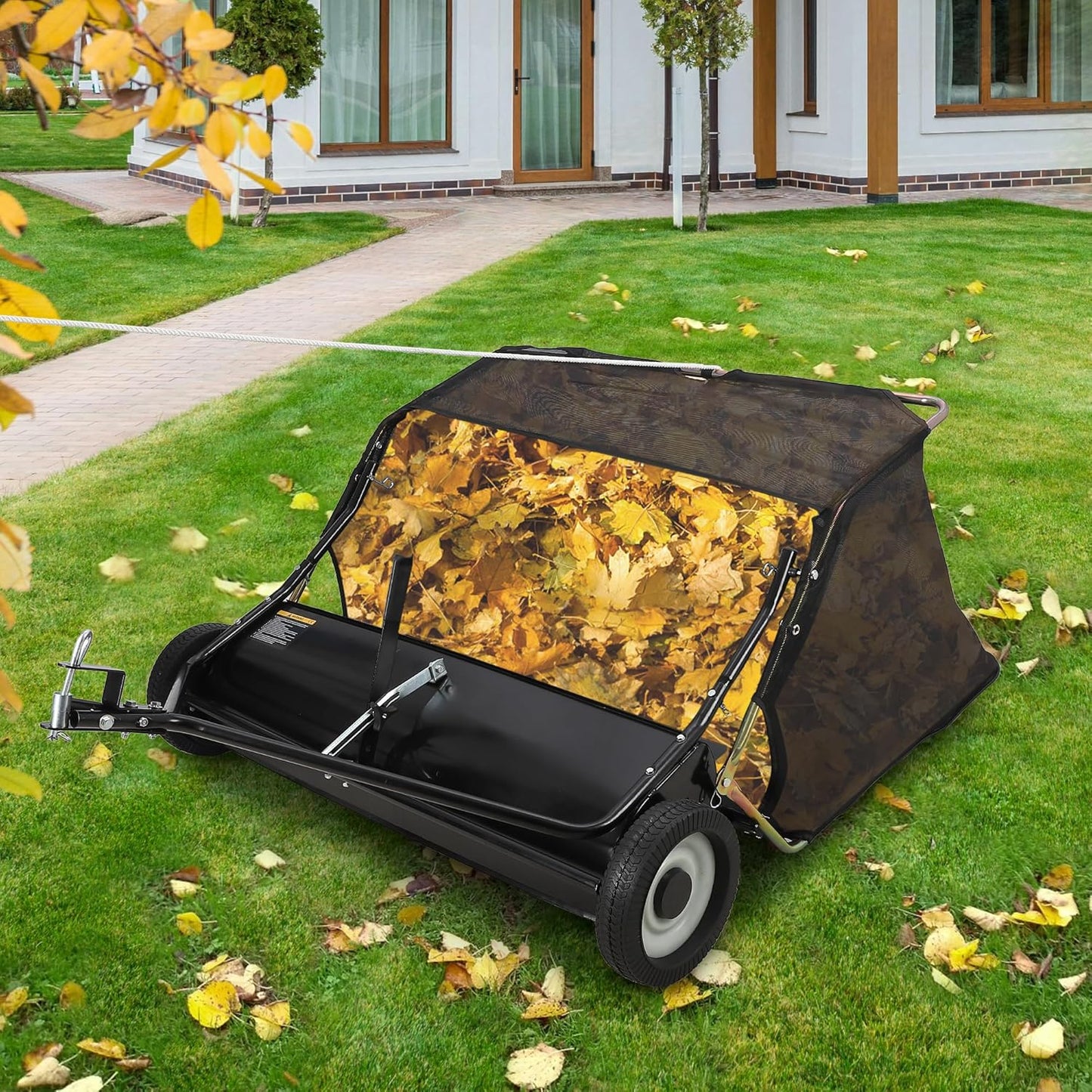 GAOMON 48'' Tow Behind Lawn Sweeper,Pull Behind Lawn Sweeper,with 26 Cu. Ft. Large Capacity Leaf Collector,Adjustable Sweeping Height for Yard, Lawn, Farm
