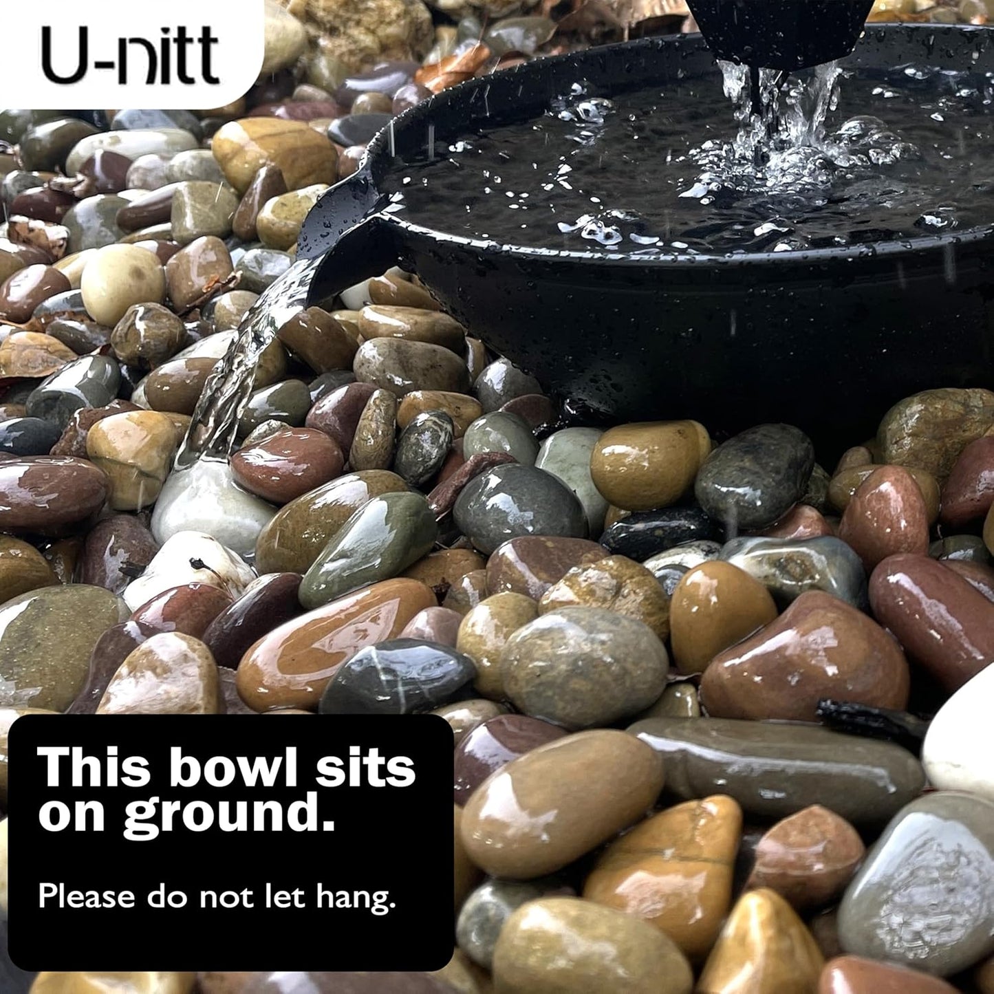 12" Spill Bowl Catch Basin for Rain Chain Anchoring & Stake | Rainwater Collection for Roof Gutter Downspout | Good For Water Fountain & Birdbath | Black | Works with Rainchain | Handles Heavy Rain