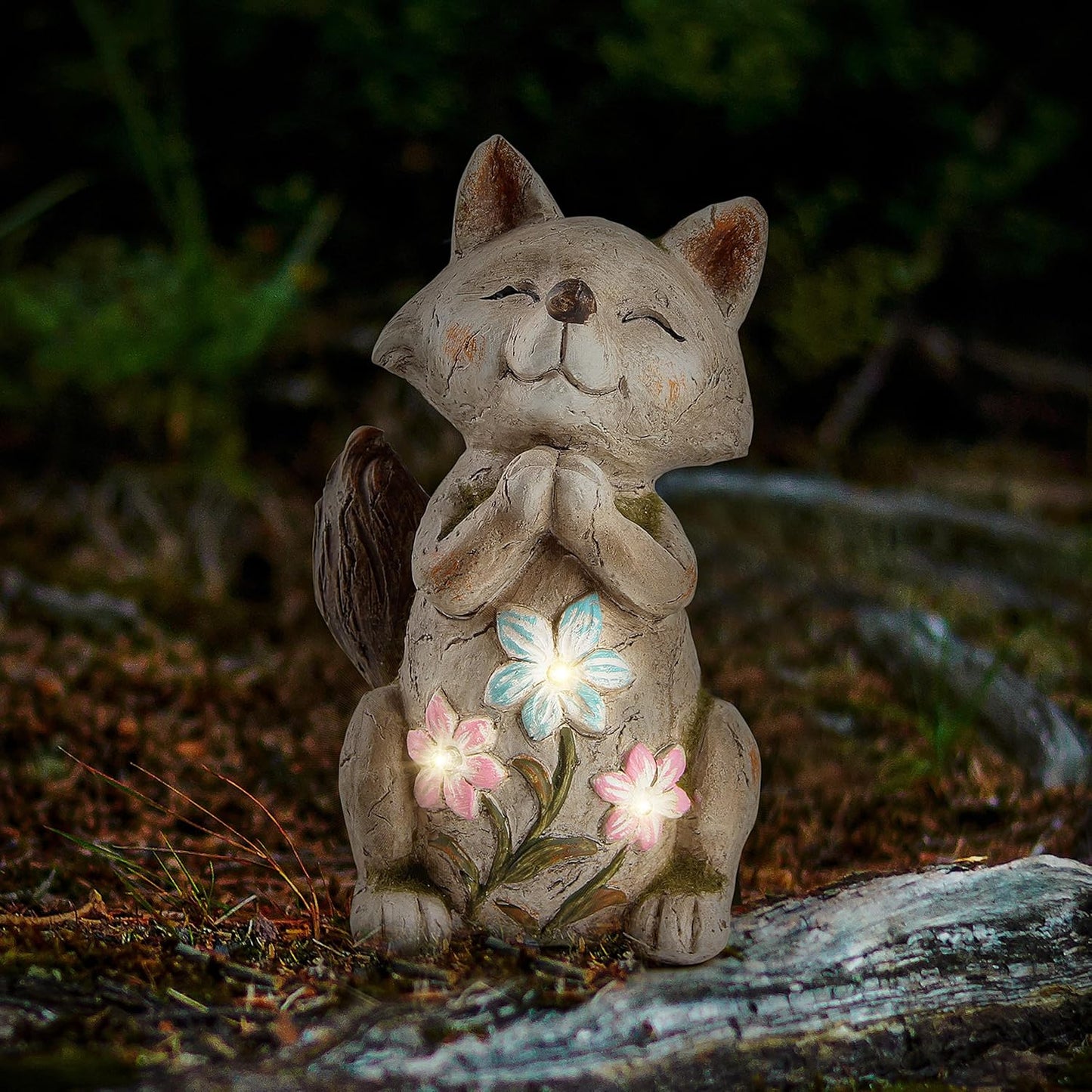 Fox Statue for Garden Decor, Garden Statue with Solar Power Light for Outdoor Patio Porch Lawn Yard Backyard Oudside Indoor Shelf Decoration,Praying Fox Sculptures & Statues Woman