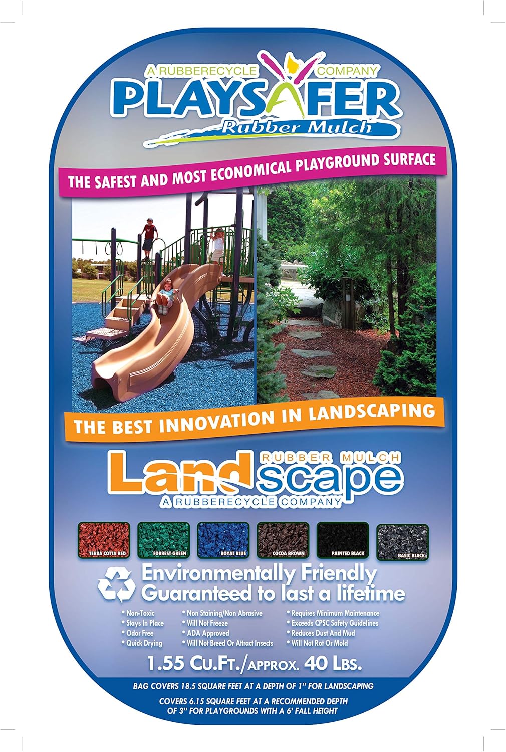 Playsafer Rubber Mulch Nuggets Protective Flooring for Playgrounds, Swing-Sets, Play Areas, and Landscaping (2,000 LBS - 77 CU. FT, Black)