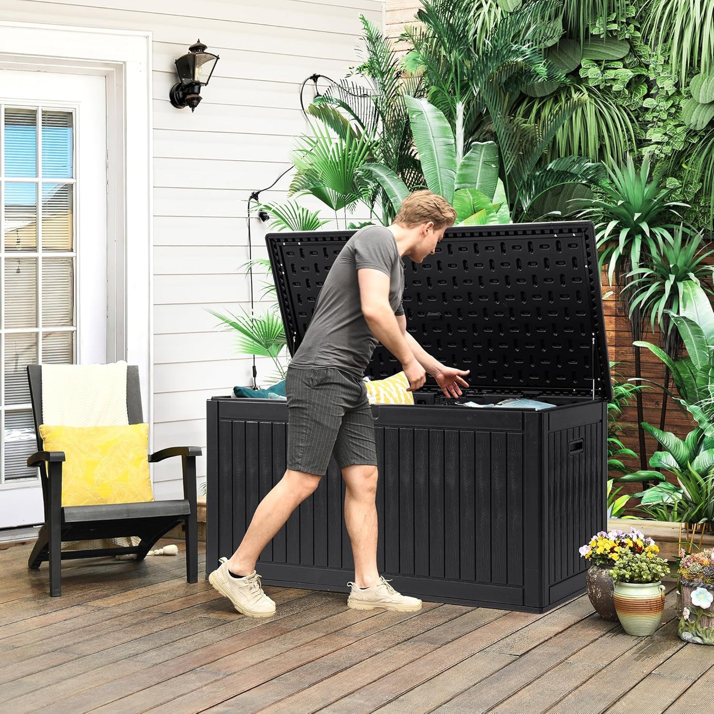 YITAHOME 260 Gallon Extra Large Deck Box, Double-Wall Resin Outdoor Storage Box with Flexible Divider for Patio Cushions Pool Supplies Garden Tools, 1000lbs Load Capacity, Lockable&Waterproof (Black)