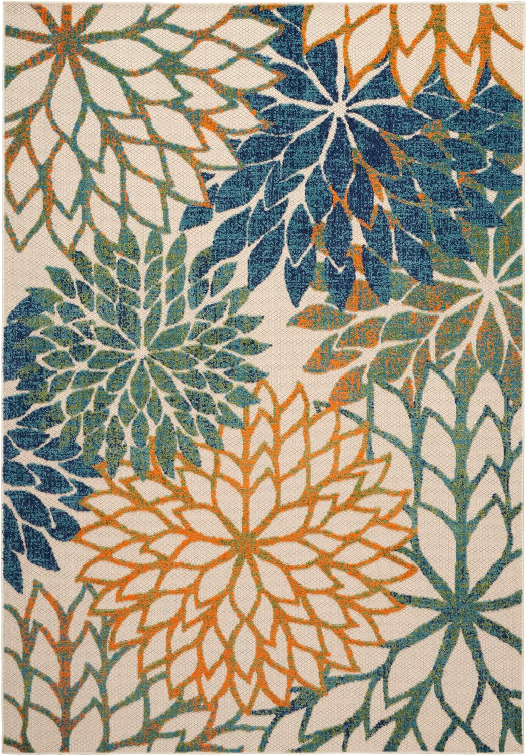 Nourison Home Aloha Indoor Outdoor Blue Green 3'6" x 5'6" Area Rug, Easy Cleaning, Non Shedding, Bed Room, Living Room, Dining Room, Backyard, Deck, Patio (4x6)