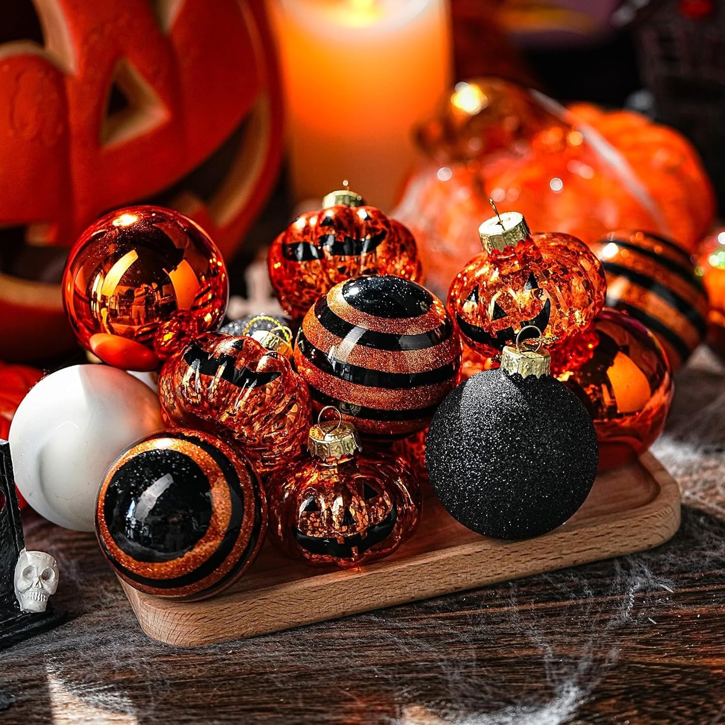 Halloween Tree Ornament Decorations Indoor, 12-Pack Pumpkin Decorative Hanging Ball Ornaments Set for Halloween Christmas Tree, Cute Holiday Party Indoor Home Decor