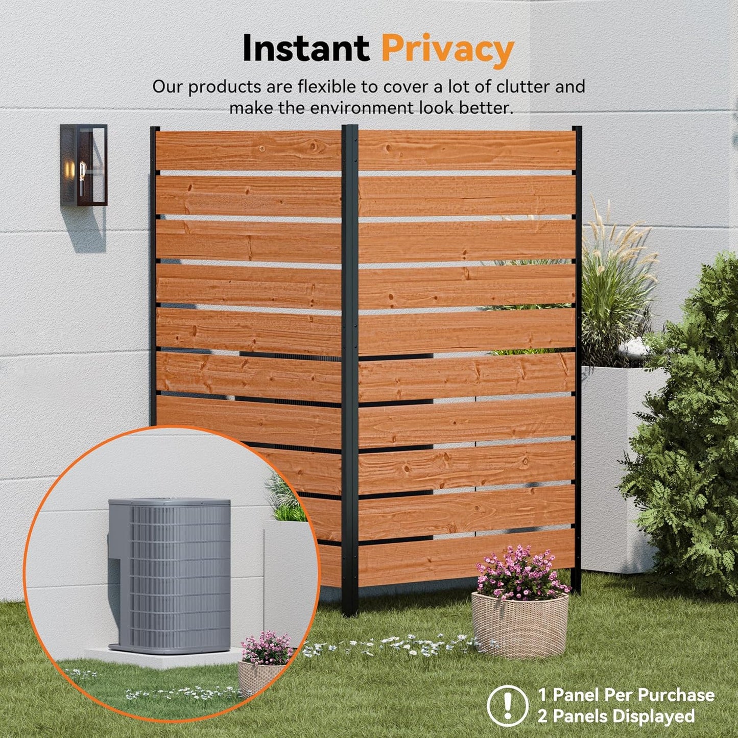 Modern Shade 5' x 3' Wood Privacy Fence Screen (3 Panel) Natural Cedar Wood, Outdoor Privacy Fence Panel for Deck Balcony, Conceals Trash Cans Air Conditioner, Ultimate Fence Privacy Screen