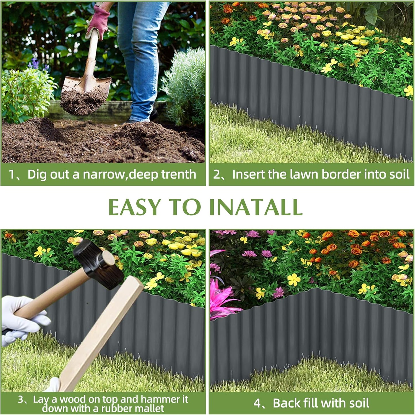 Metal Garden Edging Border, Corrugated Steel Landscaping, DIY for Lawn (Black, 6 Inch x 10FT)