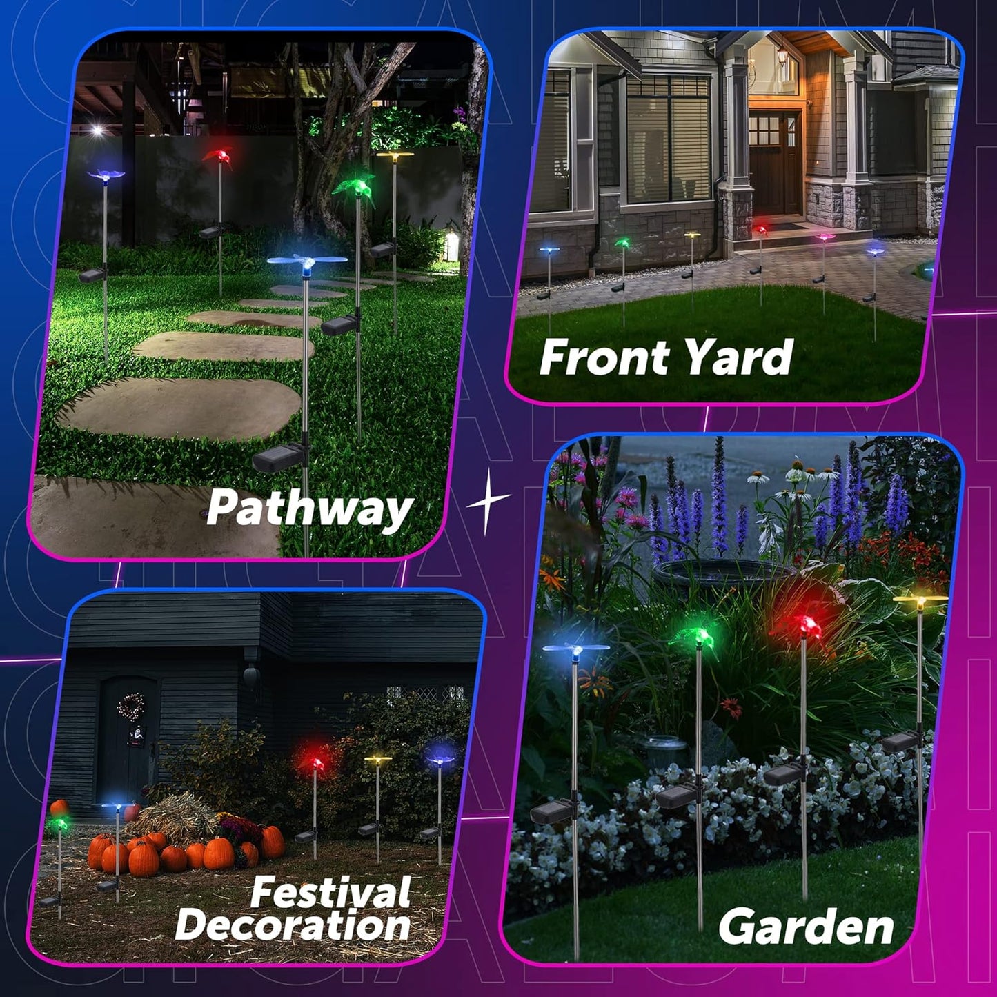 GIGALUMI Solar Garden Lights, 6 Pack Solar Butterfly Lights Decoration, Outdoor Garden Decoration Color Changing LED, Outdoor Decorative for Pathway, Lawn, Patio, Driveway