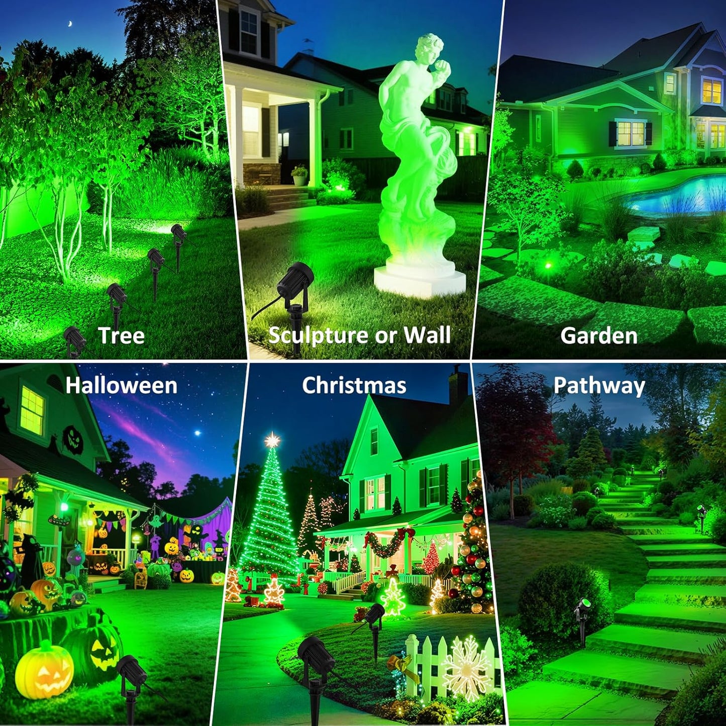 T-SUNUS Halloween Green Solar Spot Lights Garden Landscape Spotlights Outdoor IP65 Waterproof 9.8ft Cable Separated Panel 2 Modes Auto On/Off for Christmas Tree Pond Statue Graveyard St. Patrick's Day