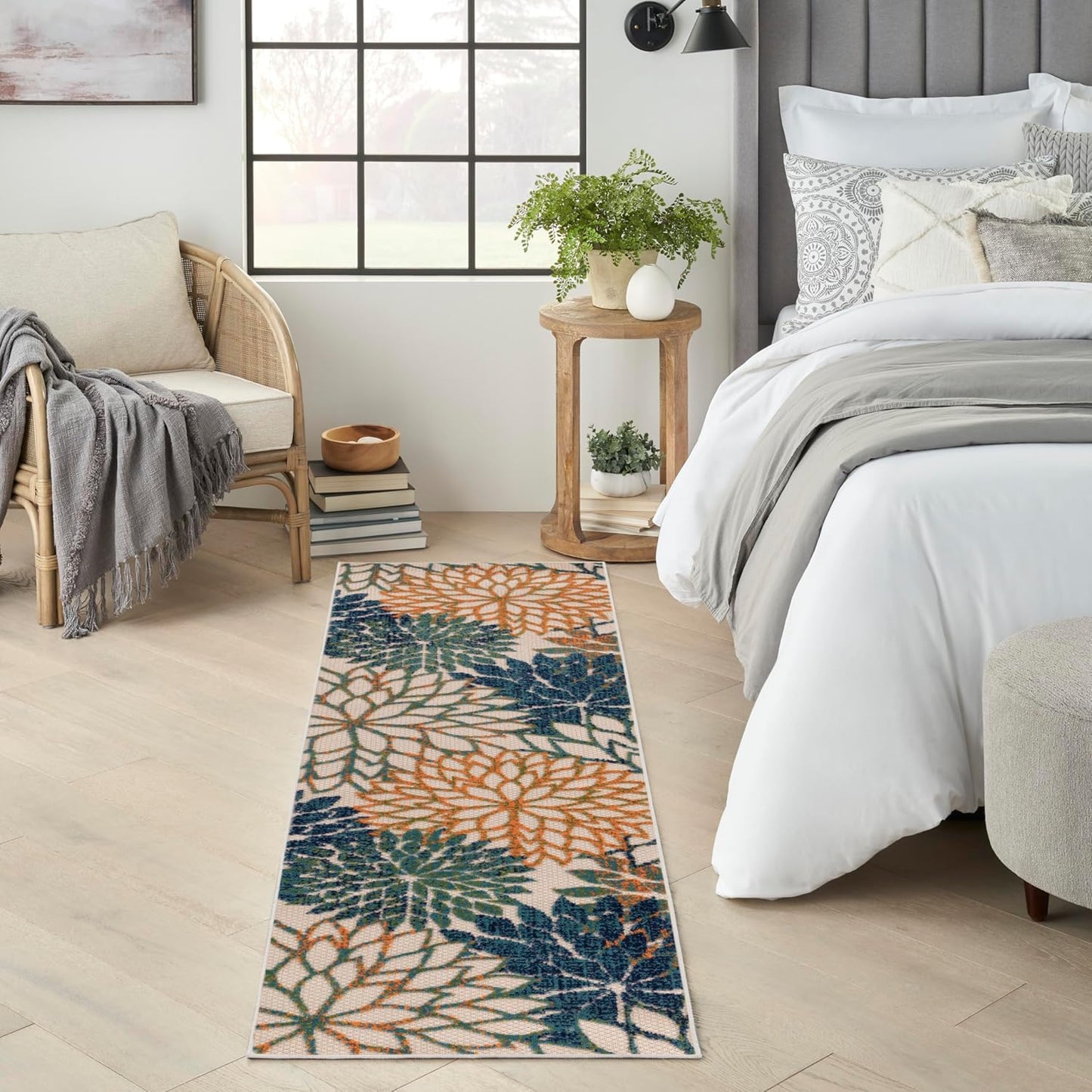Nourison Home Aloha Indoor/Outdoor Blue Green 2'3" x 8' Area Rug, Easy Cleaning, Non Shedding, Bed Room, Living Room, Dining Room, Backyard, Deck, Patio (2x8)