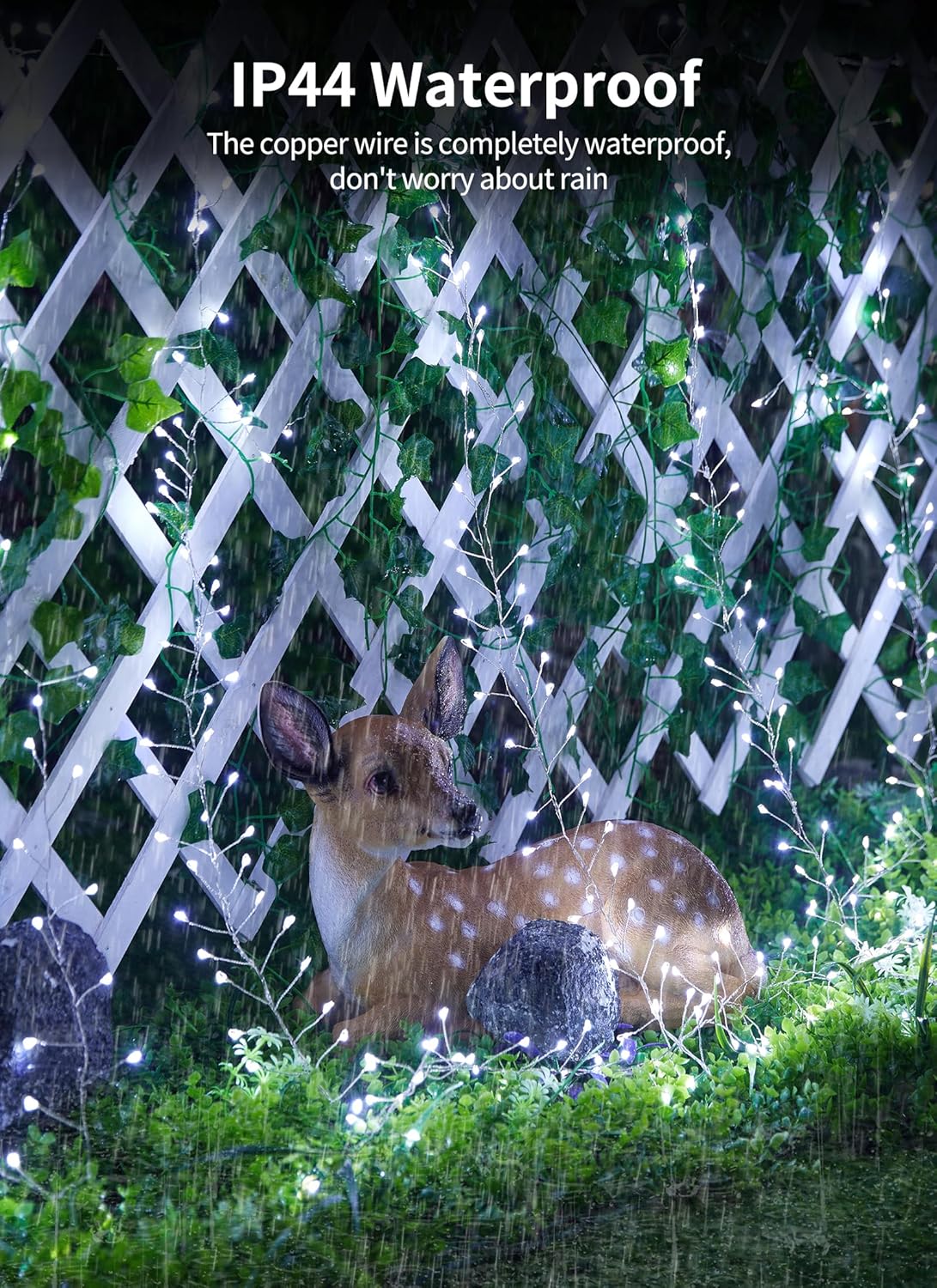 Brightown Solar Lights for Outside, 9.8Ft 120 LED Solar String Lights Outdoor Waterproof, 8 Modes Firecracker Balcony Light for Tree Patio Christmas Party Wedding Decor (Pure White)