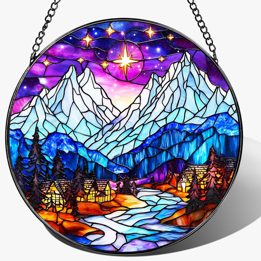 Stained Glass Window Hanging, Pauyadu 8 Inch Night Court Sun Catcher, Stained Glass Suncatcher Ornament, Suncatchers for Windows Hanging, Starlight Lover Gift, Gifts for Women, Friend, Lover