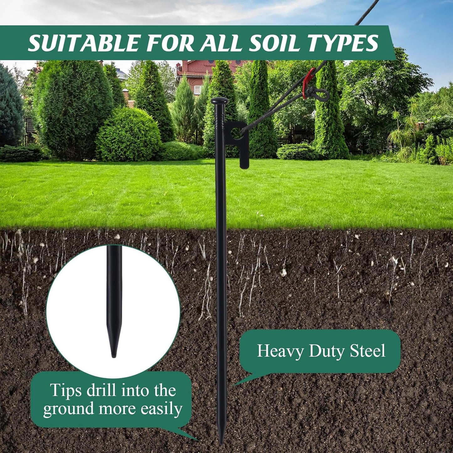 Suzile 120 Pcs Tree Stake Kit, Heavy Duty Tree Staking and Supports for Leaning Trees Include 11. 8'' Steel Stakes 15. 8'' Support Straps 13. 12 ft Ropes for Anchoring Hurricane Protection (Black)