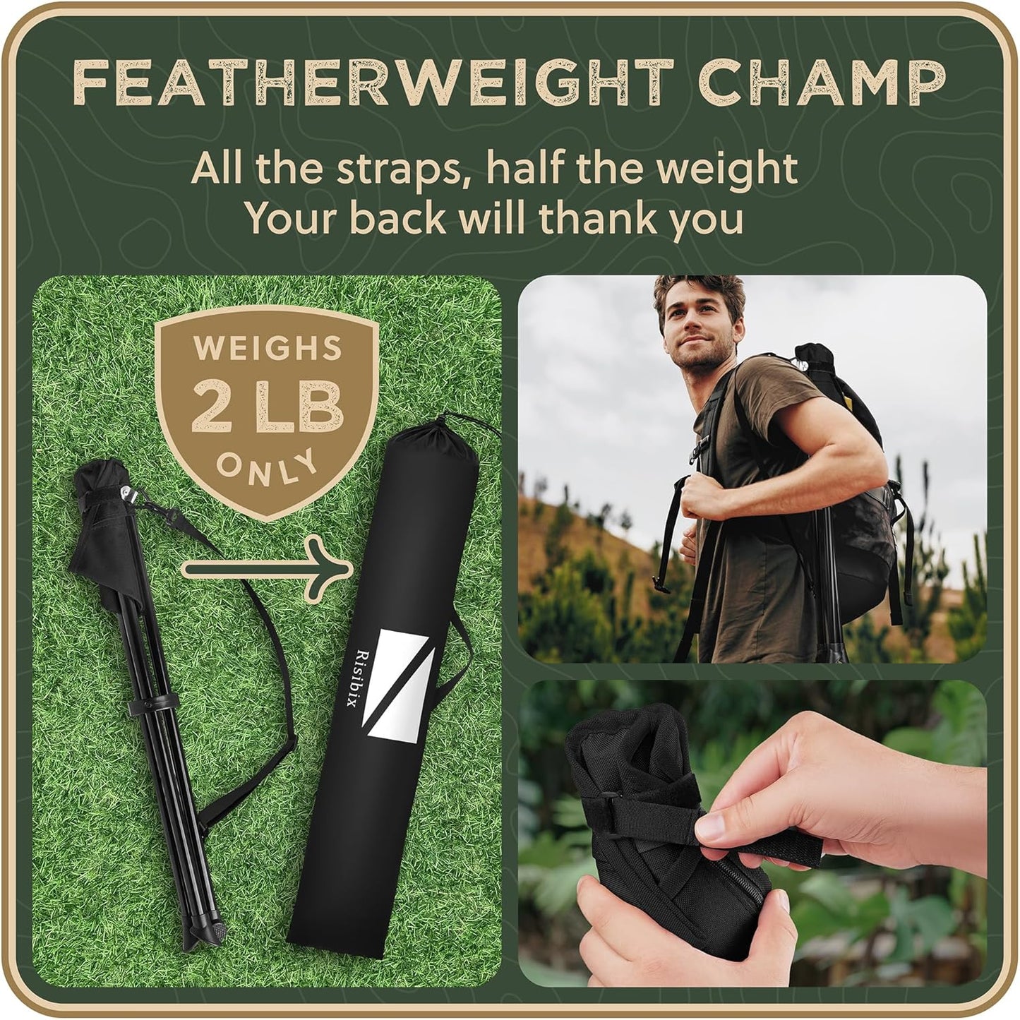 Foldable Tripod Stool - Ultra Portable Seat for Tall People, 20” High - Hunting Chair & Hidden Zippered Pocket - 2 lb Camping Stool, 3 Legged Strong Steel Stool Holds up to 200 lb (Black)