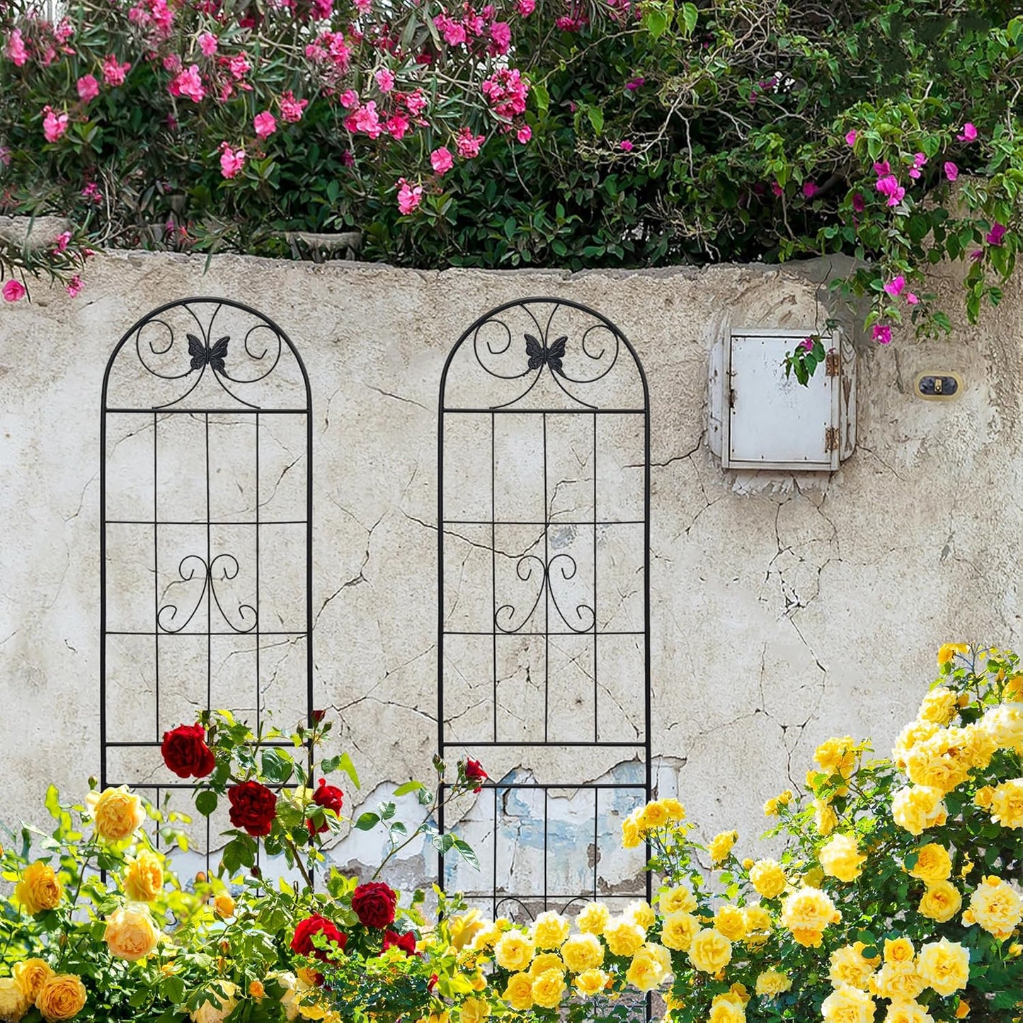 2 Pack Garden Trellises with Black Metal Coating, Trellis for Climbing Plants Outdoor, Roses, Vegetables, Vines, Cucumbers-19.7×86.7 inches.